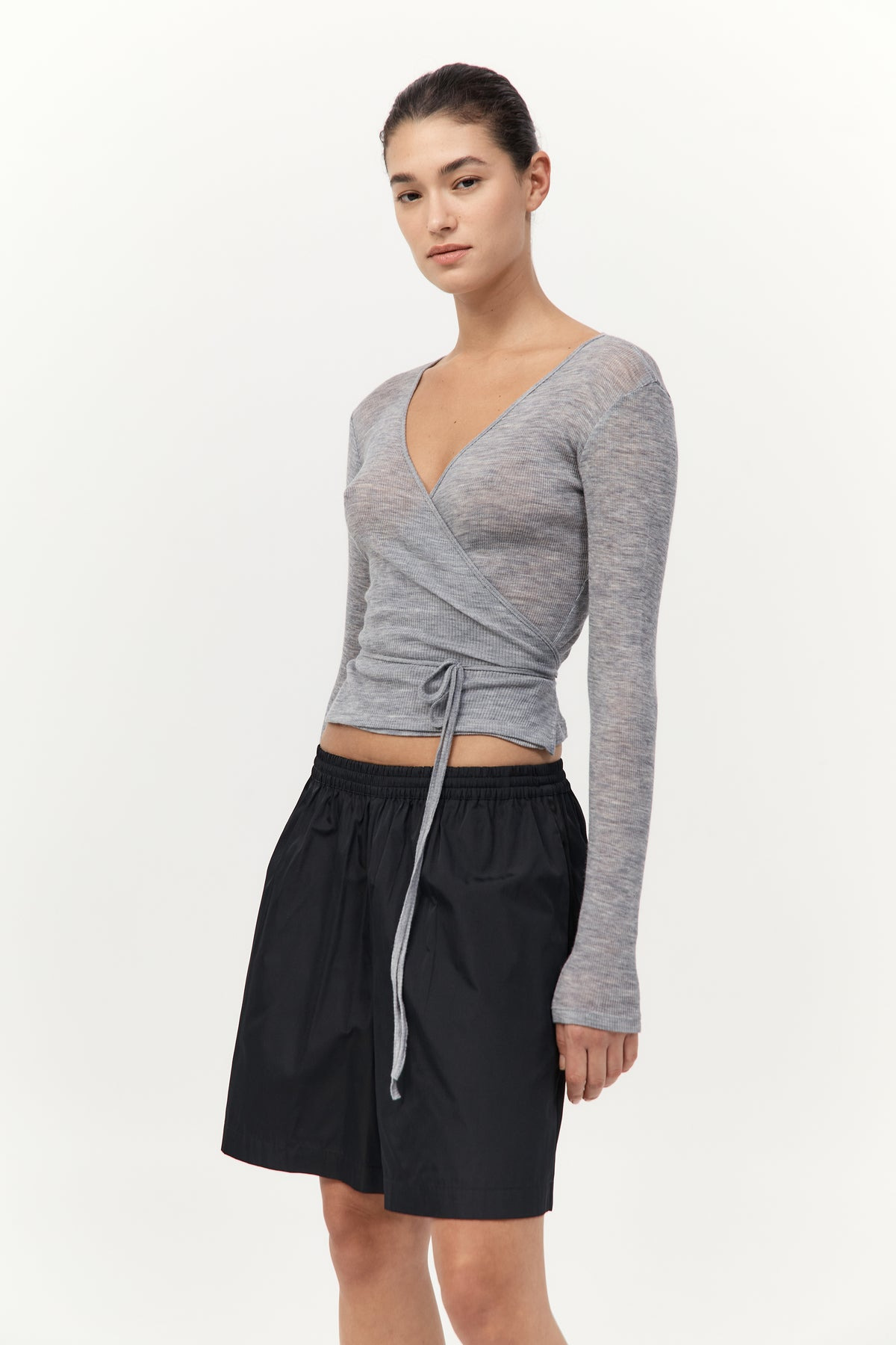 Baby Wool Wrap Top - Grey Marle - 2