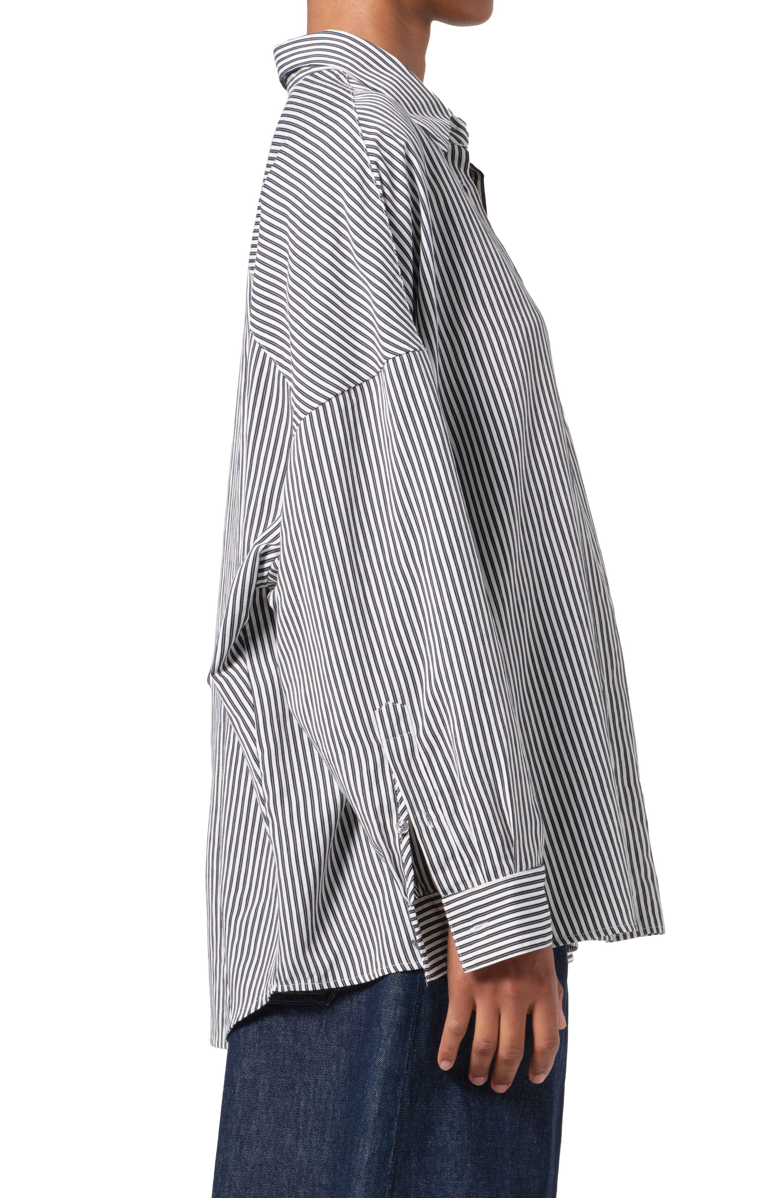 AGOLDE Solene Stripe Roux Button-Up Shirt in Solene Stripe (Black & White) at Nordstrom - 3
