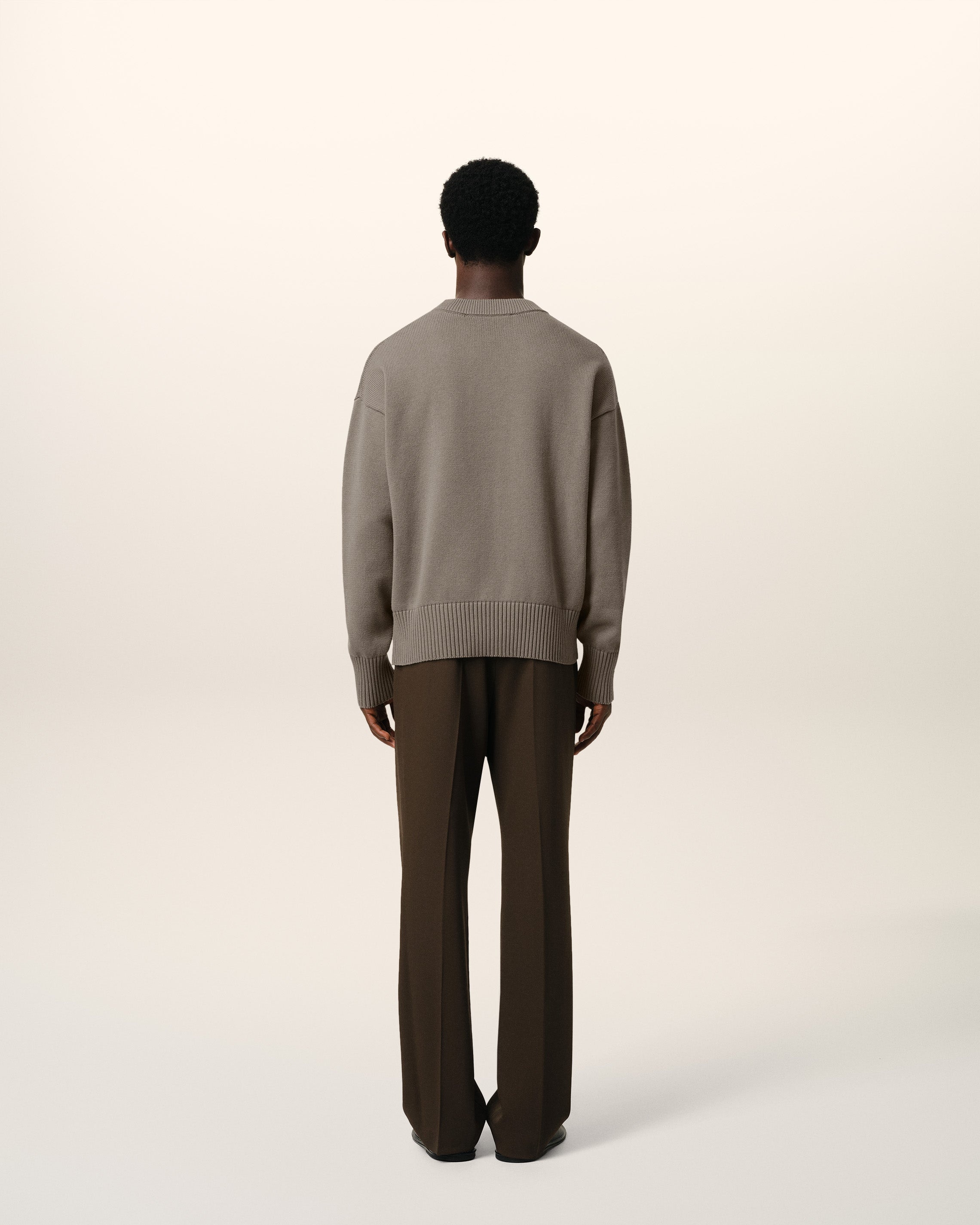 BEIGE COTTON AMI EMBROIDERED CREWNECK SWEATER - 4