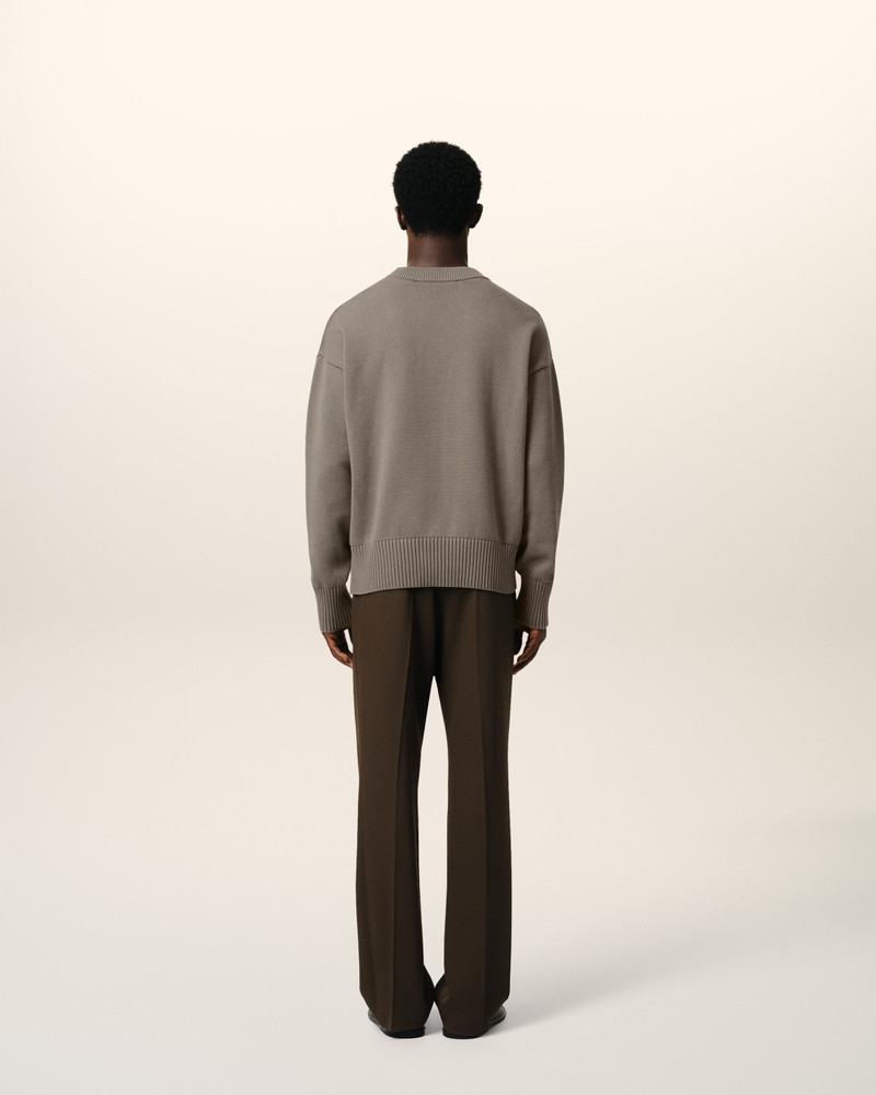 BEIGE COTTON AMI EMBROIDERED CREWNECK SWEATER 4