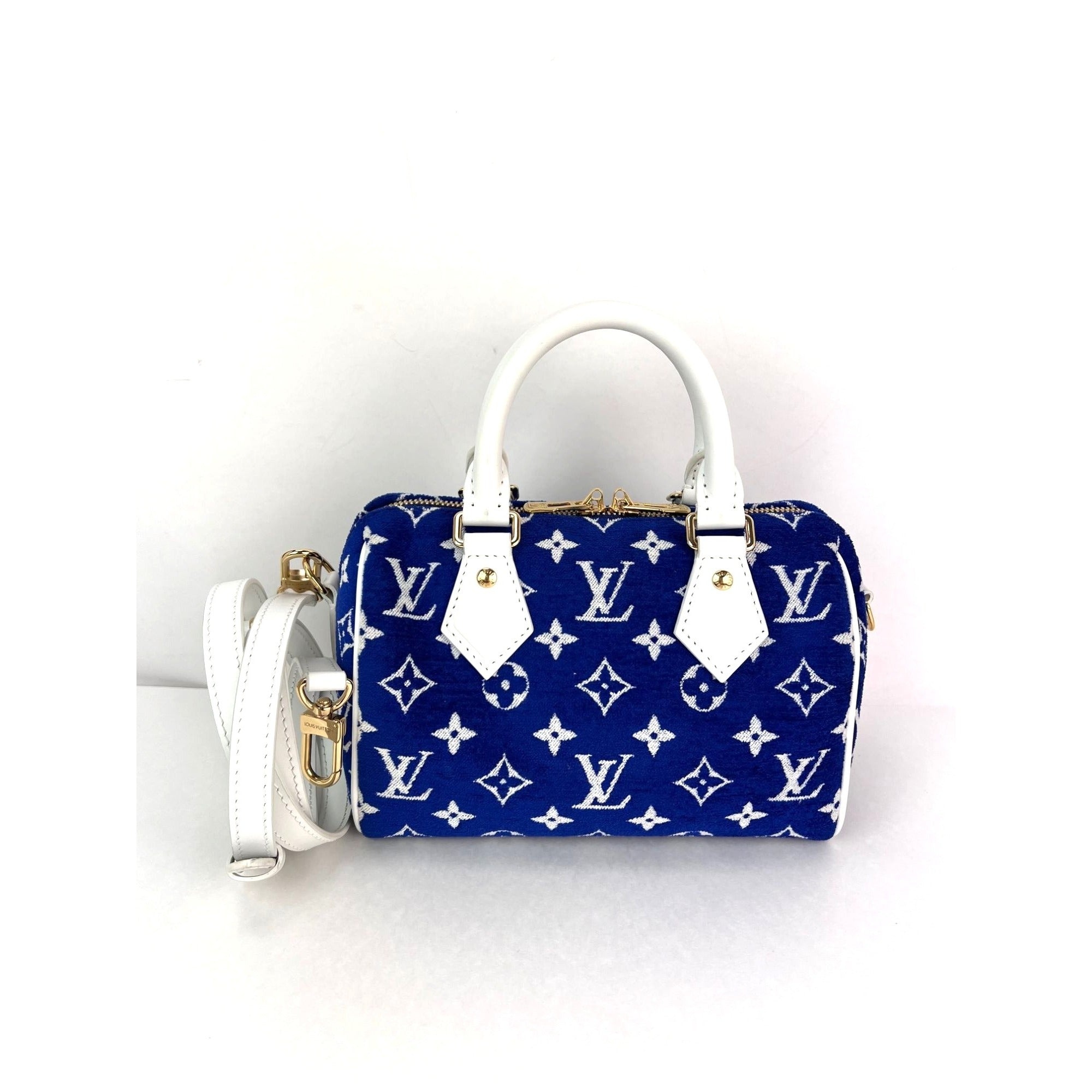 Louis Vuitton Jacquard Velvet Speedy 20 Bandouliere Blue Crossbody Bag - 2