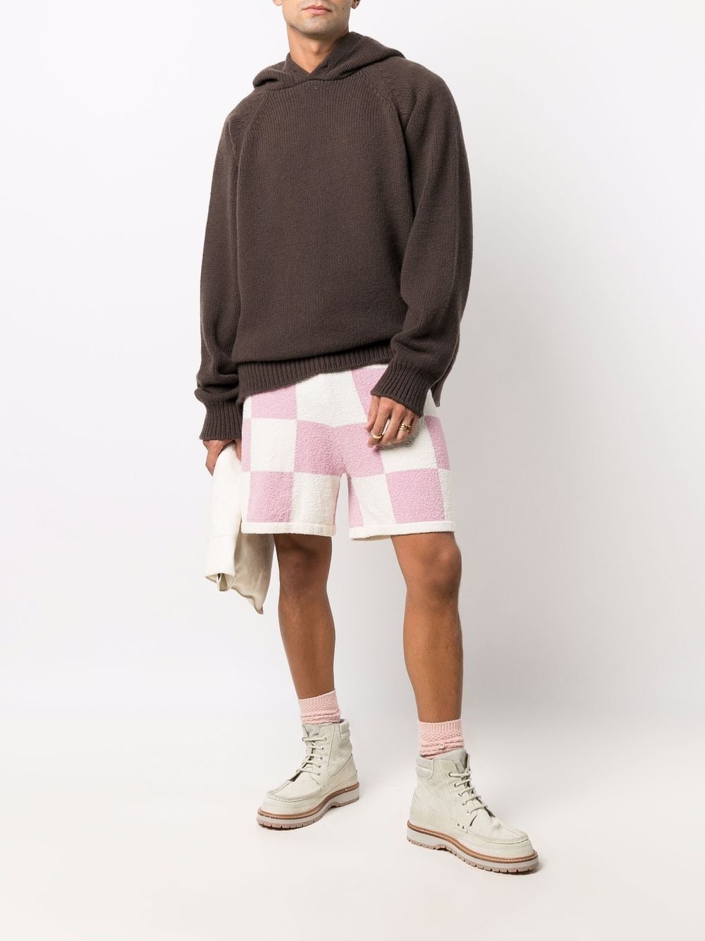 check print knitted track shorts - 2