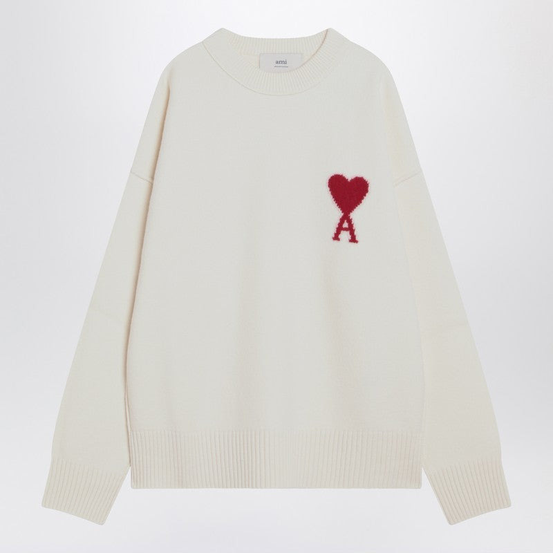 Ami Paris White Ami De Coeur Sweater Men - 1