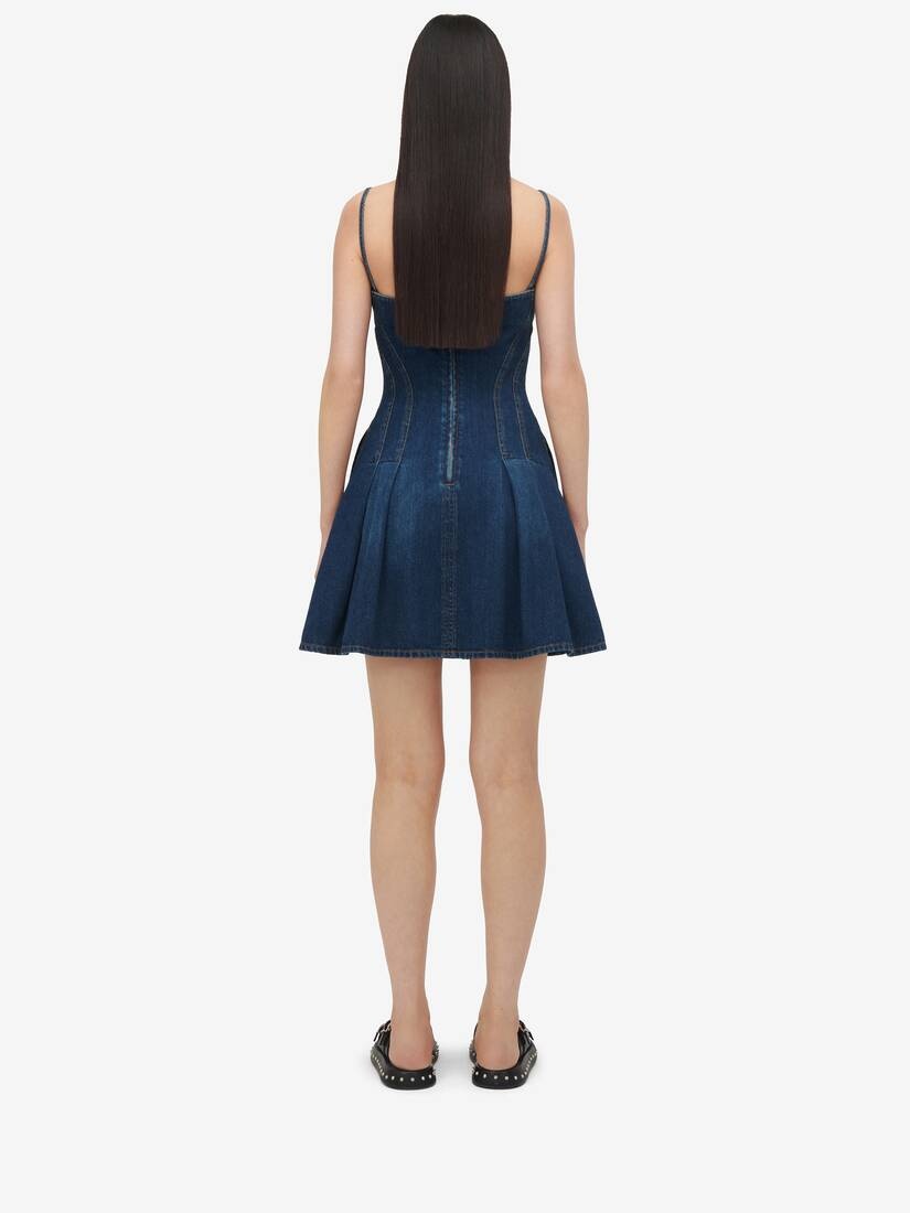 Women's Denim Mini Dress in Indigo - 4
