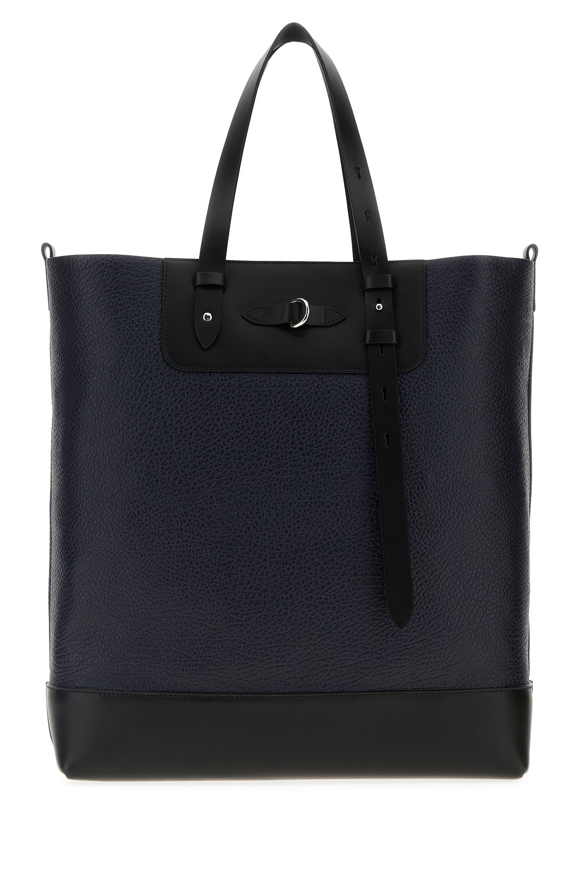 Midnight blue leather Vertical shopping bag - 3