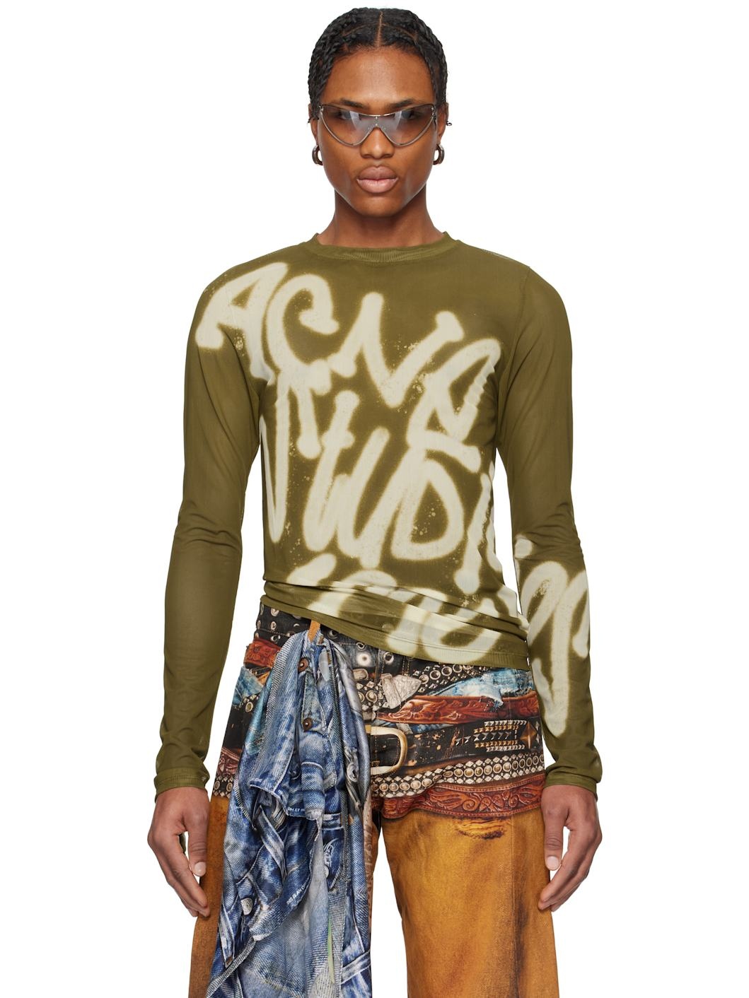 Green Sprayed Logo Long Sleeve T-shirt - 1
