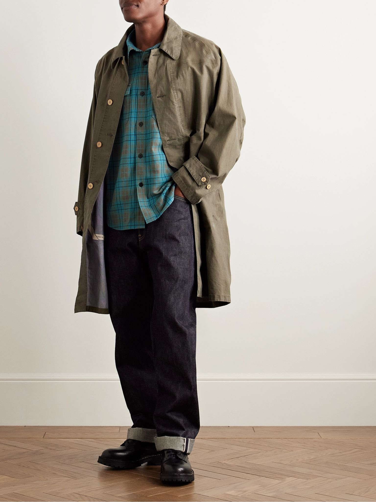 Checked Wool and Linen-Blend Shirt Blue - 2