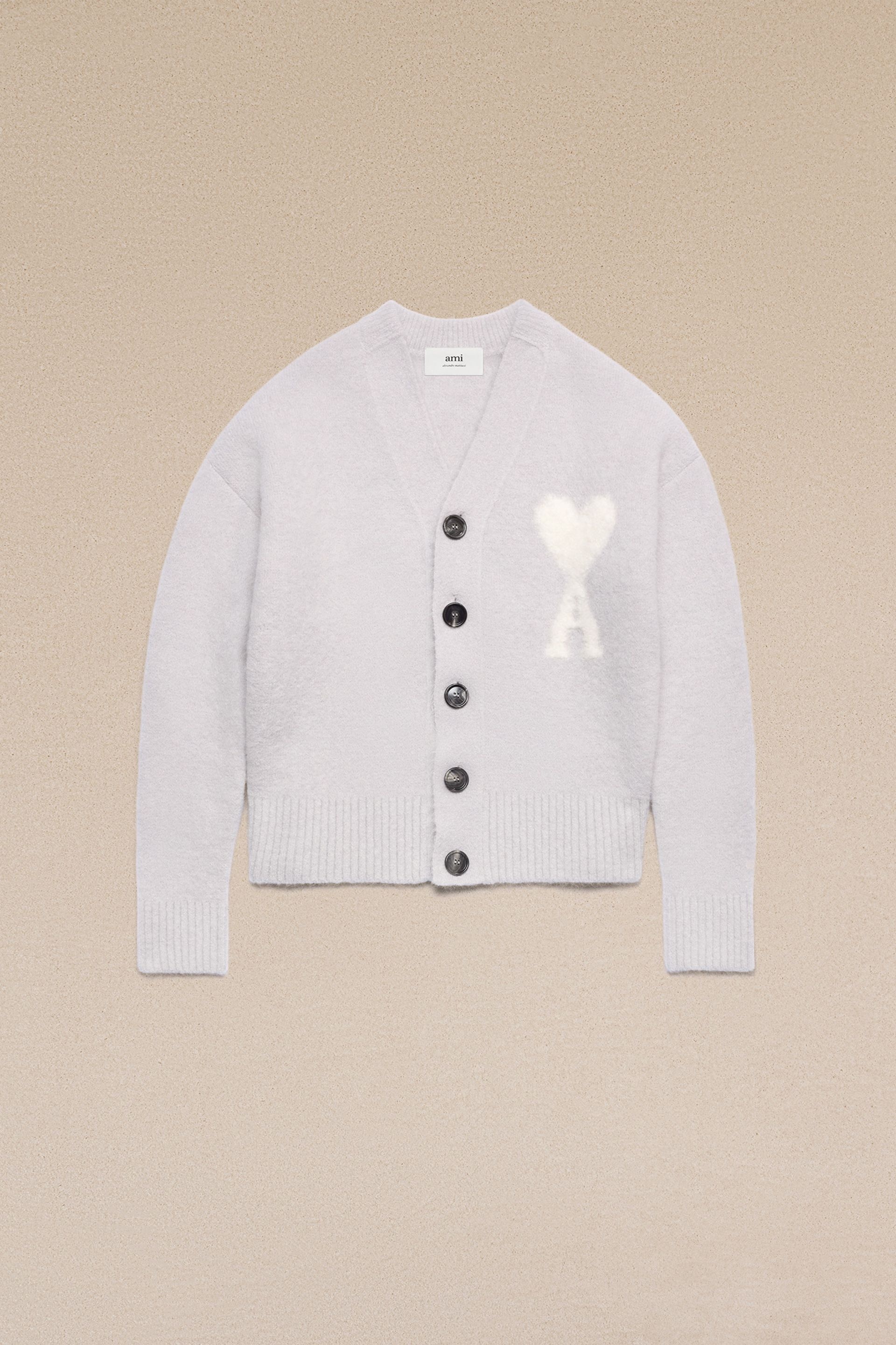 AMI Paris Cloudy Wool Ami de Cœur Cardigan | REVERSIBLE