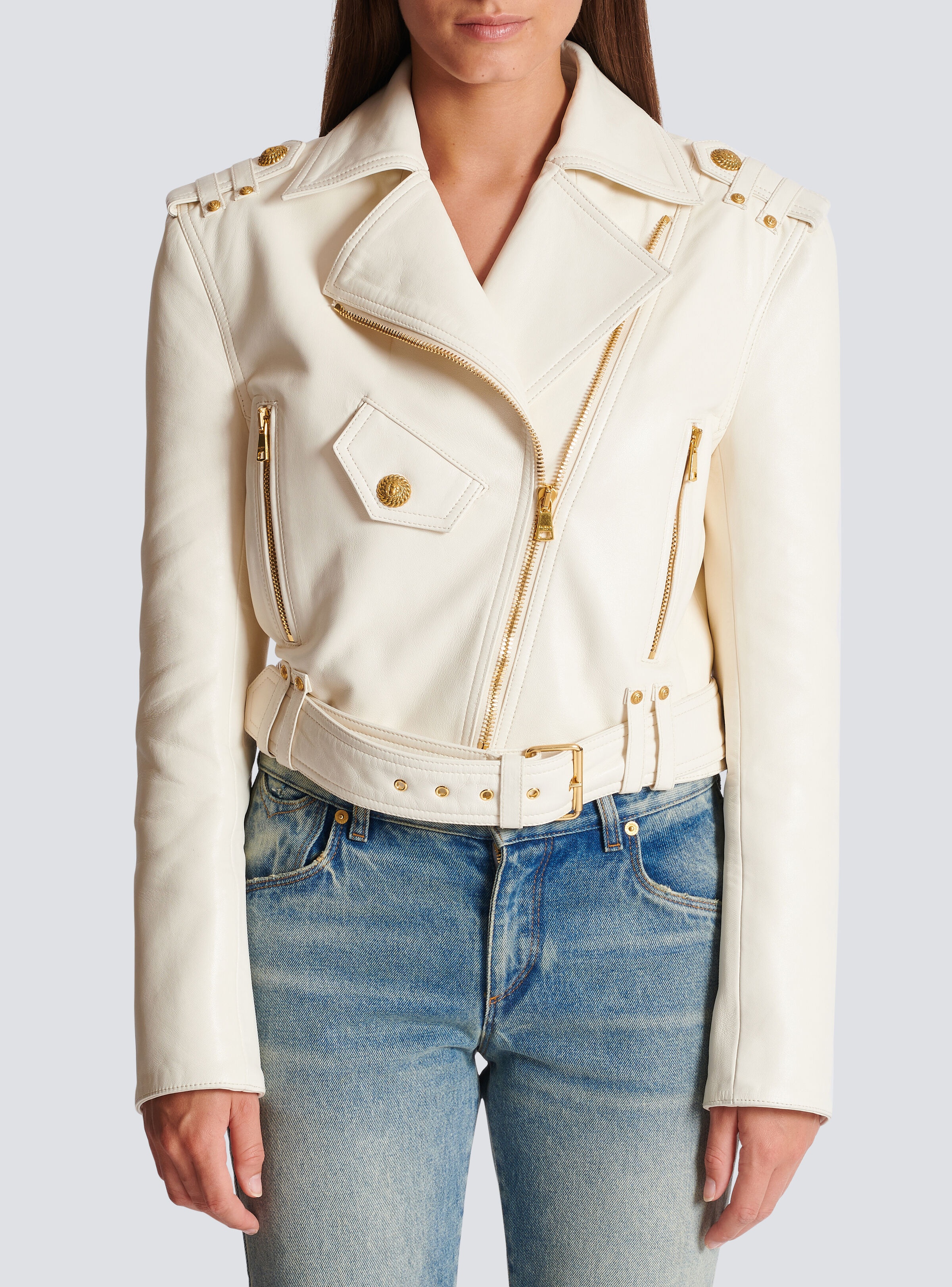 Zipped leather biker jacket - 5