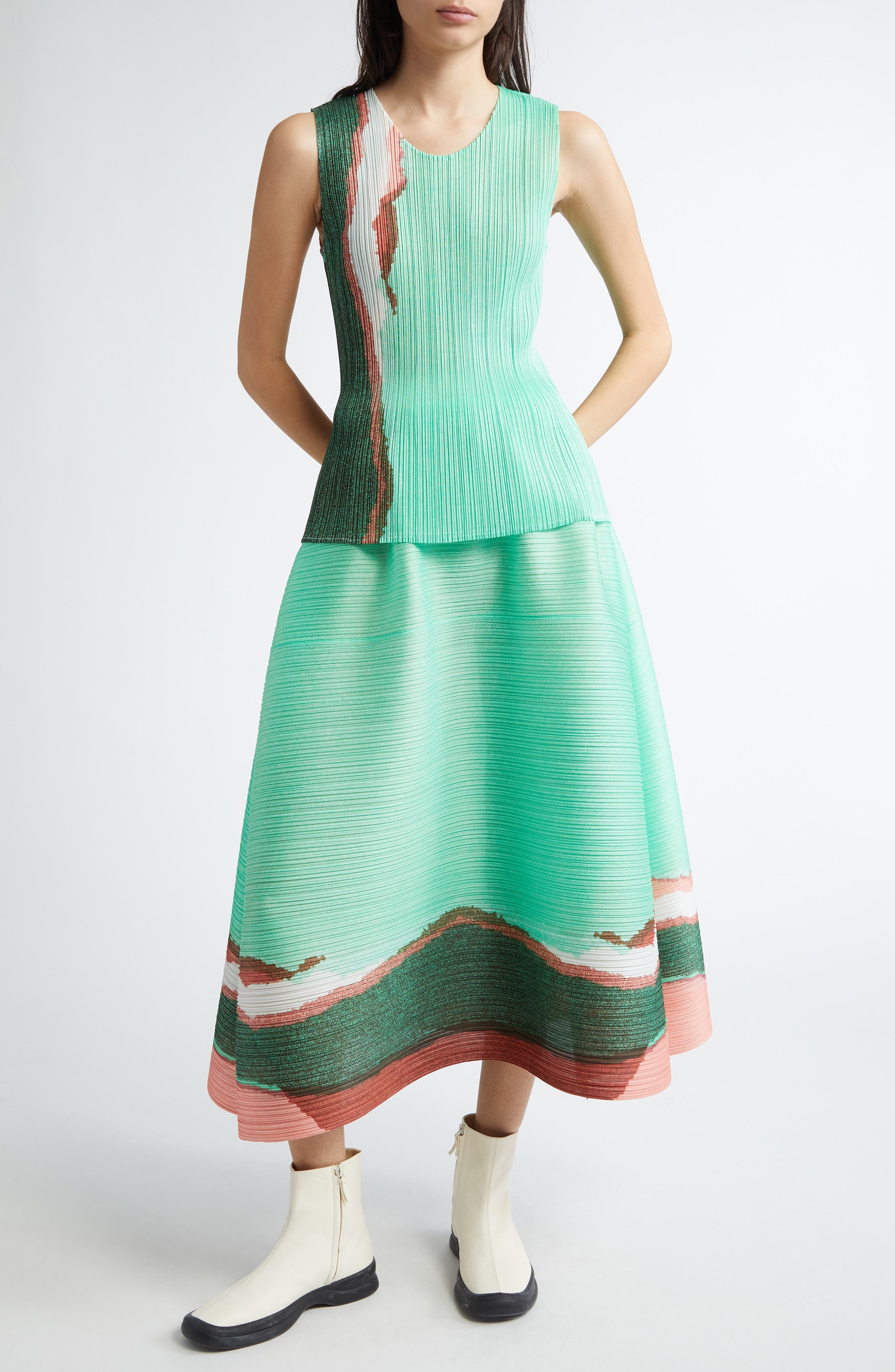 Pleats Please Issey Miyake Grainy Colors Pleated Midi Skirt in Mint Green at Nordstrom - 2
