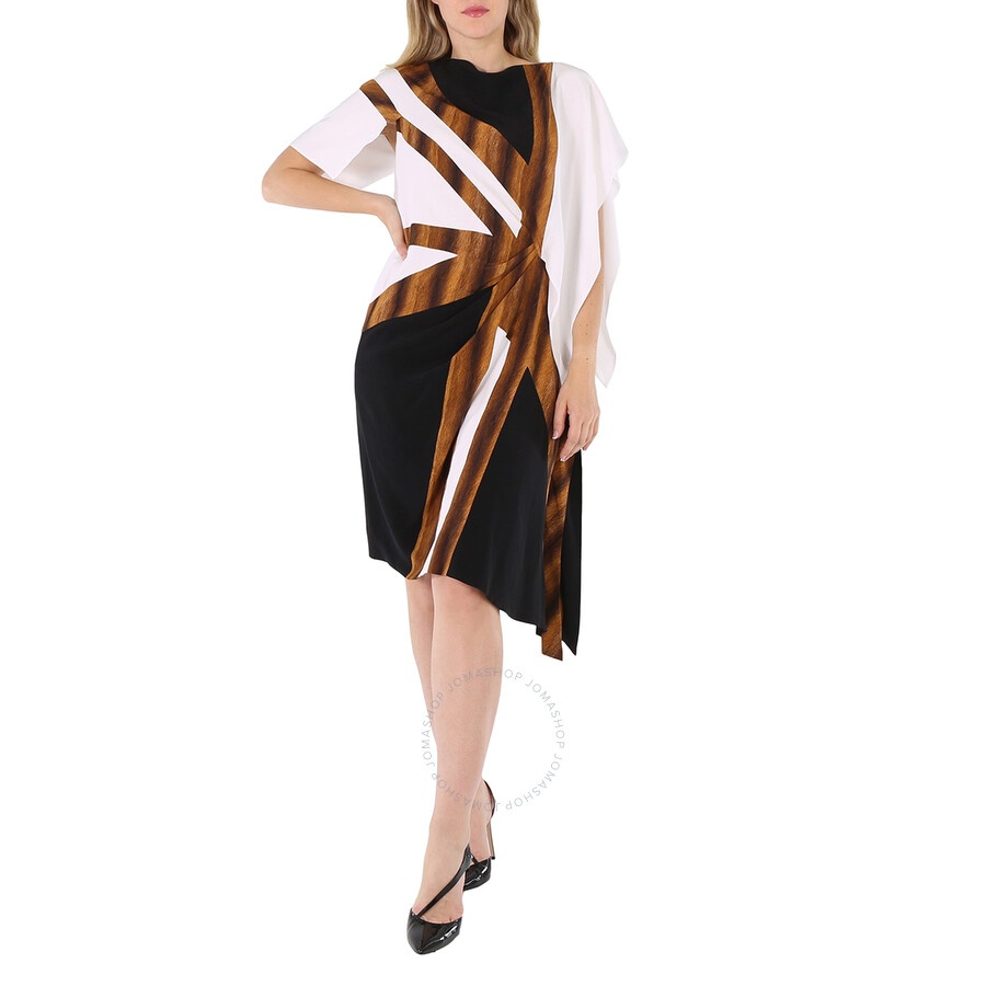 Burberry Flag Intarsia Asymmetric Silk Dress In Black - 3