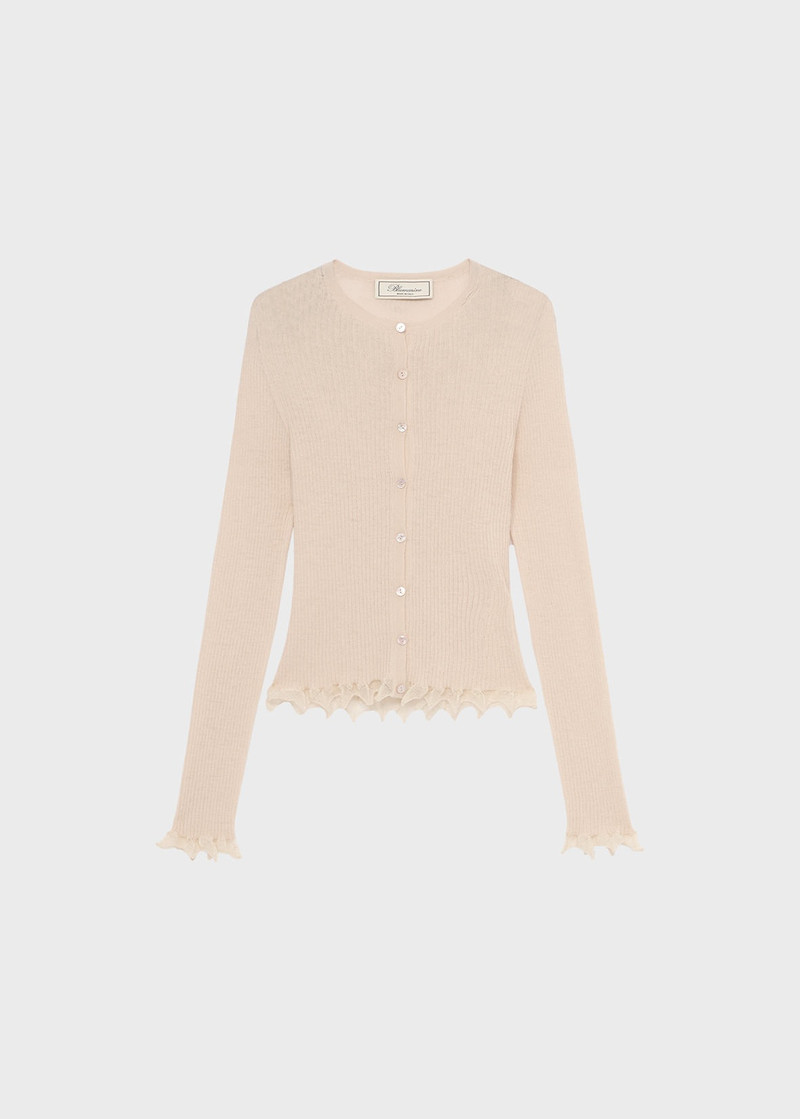 RIBBED CARDIGAN WITH LAMÉ SCALLOPED HEM 1