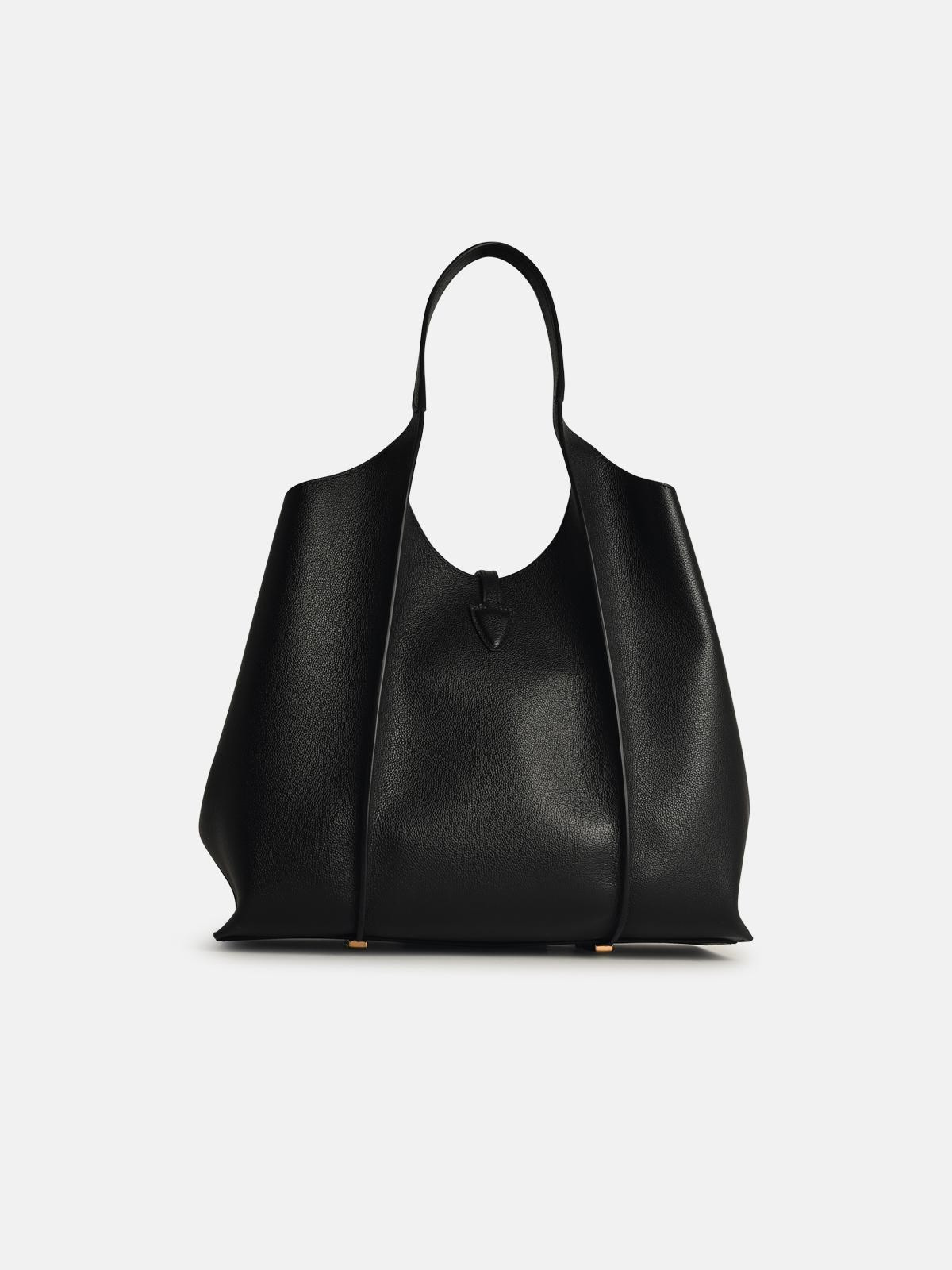 'AMANDA' BLACK LEATHER SHOPPING BAG - 3