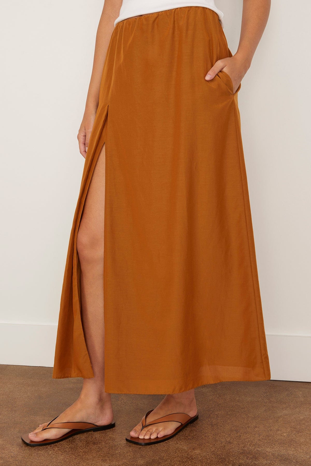 Carmen Long Gathered Skirt in Ocher - 3