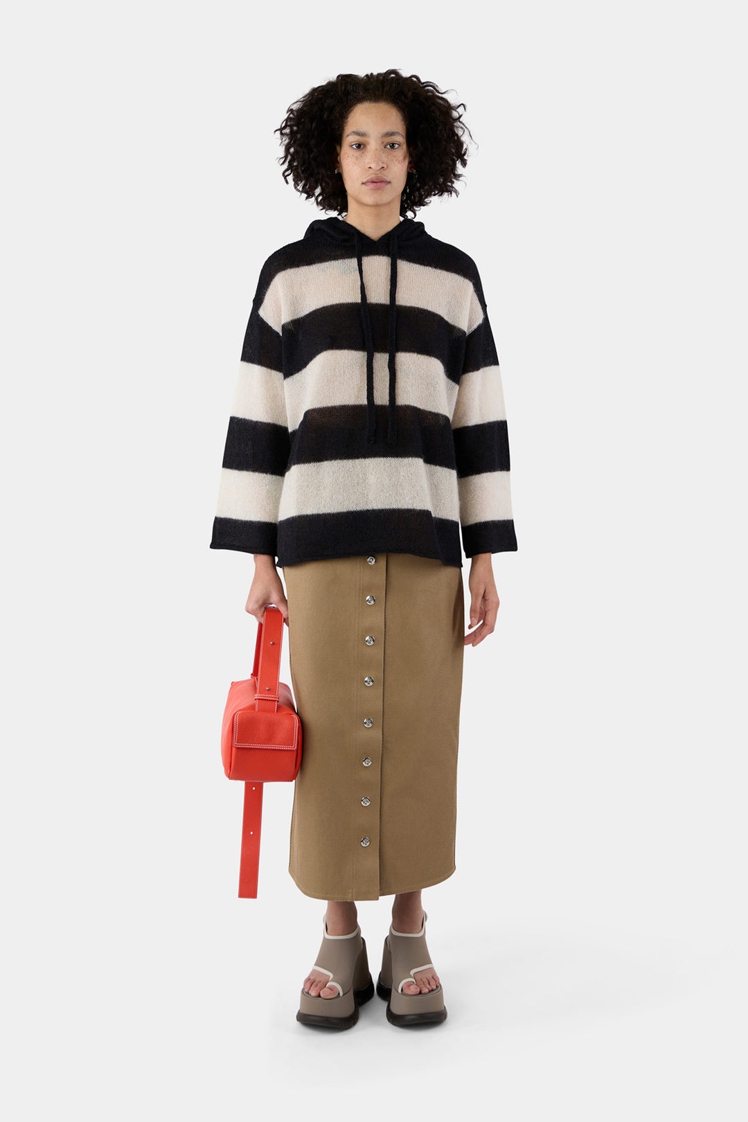 HOODIE / wool / cream & black stripes - 1