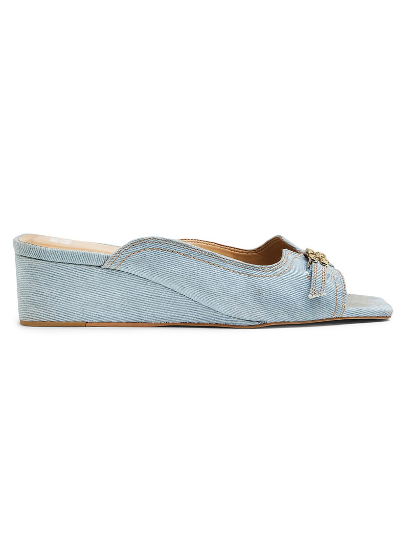 Women's Butterfly Wedge Denim Mule Sandals - Niagara Mist 1