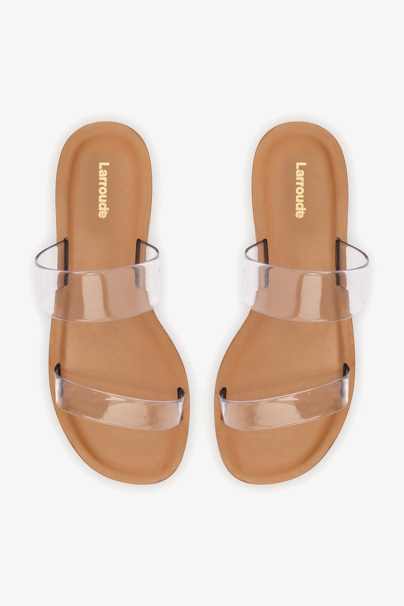 Gabe Flat In Clear Vinyl and Caramel Leather 5