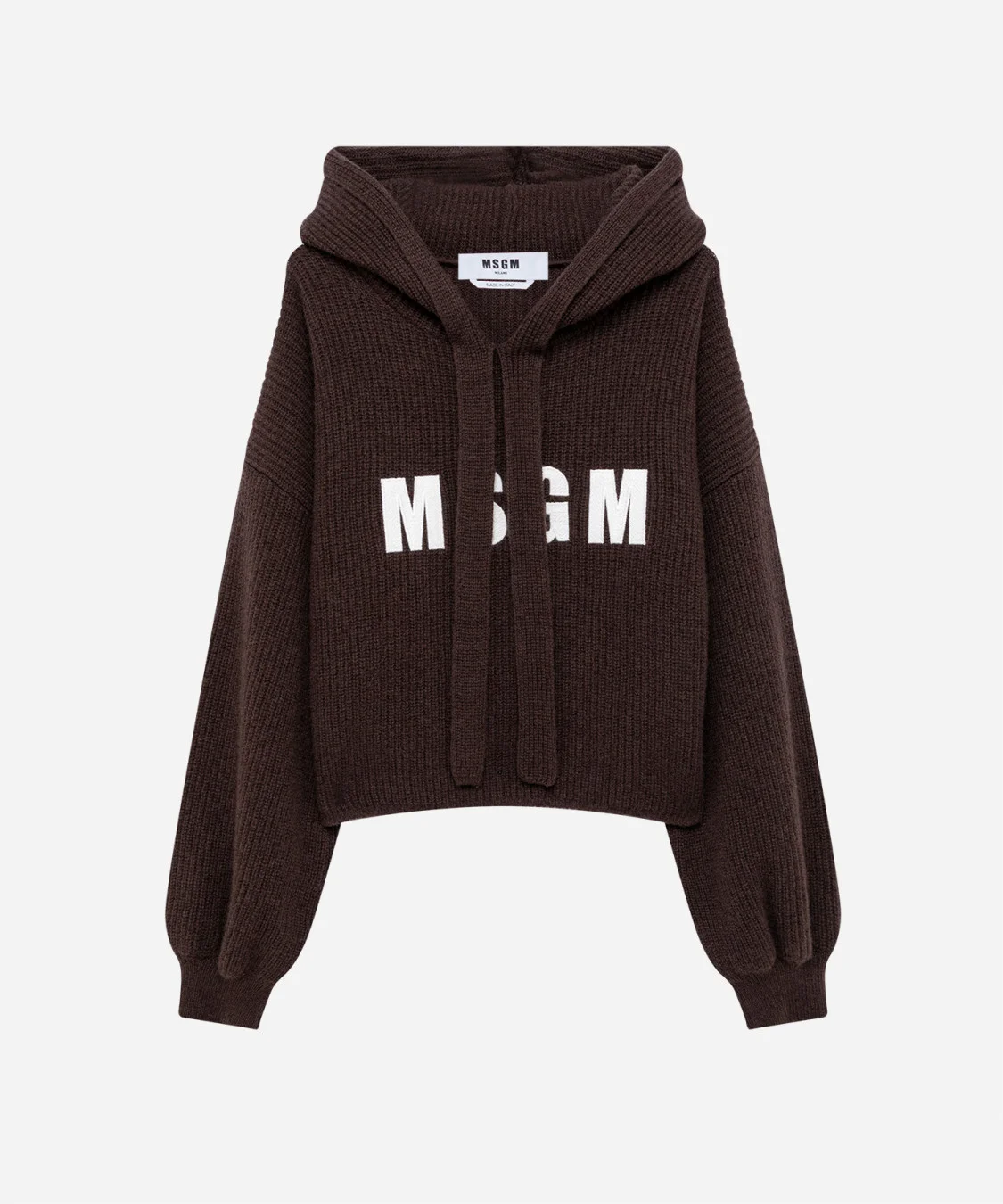 Ribbed cashmere wool blend sweater with hood - 1
