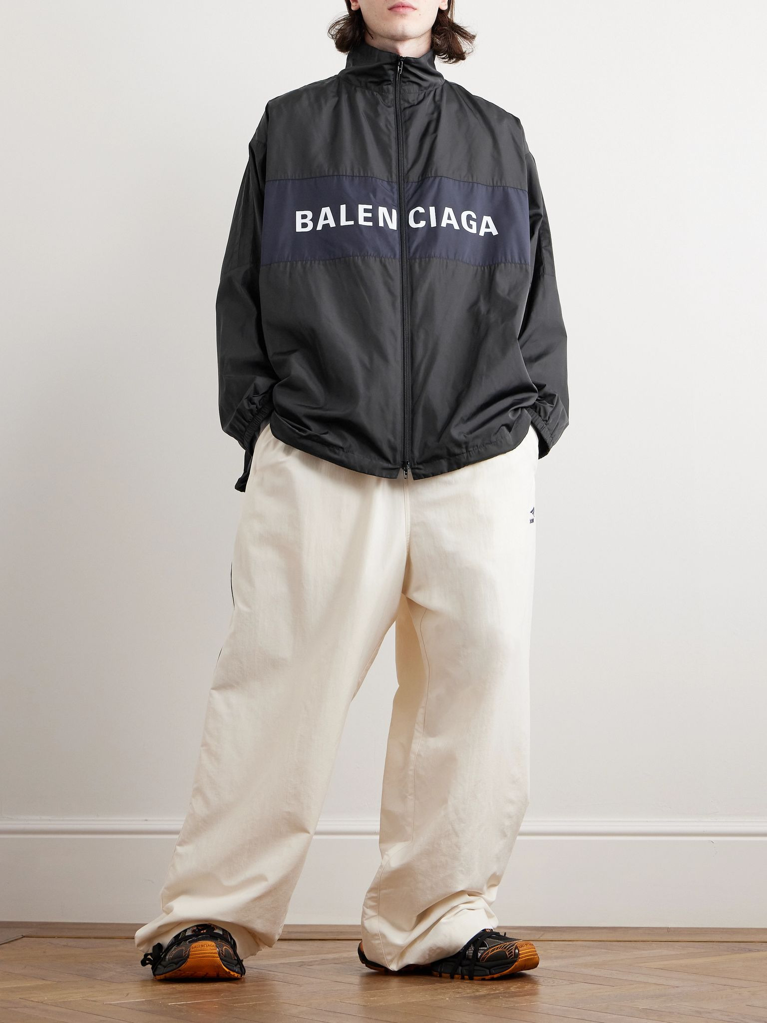 Oversized Logo-Print Colour-Block Shell Jacket Black - 2