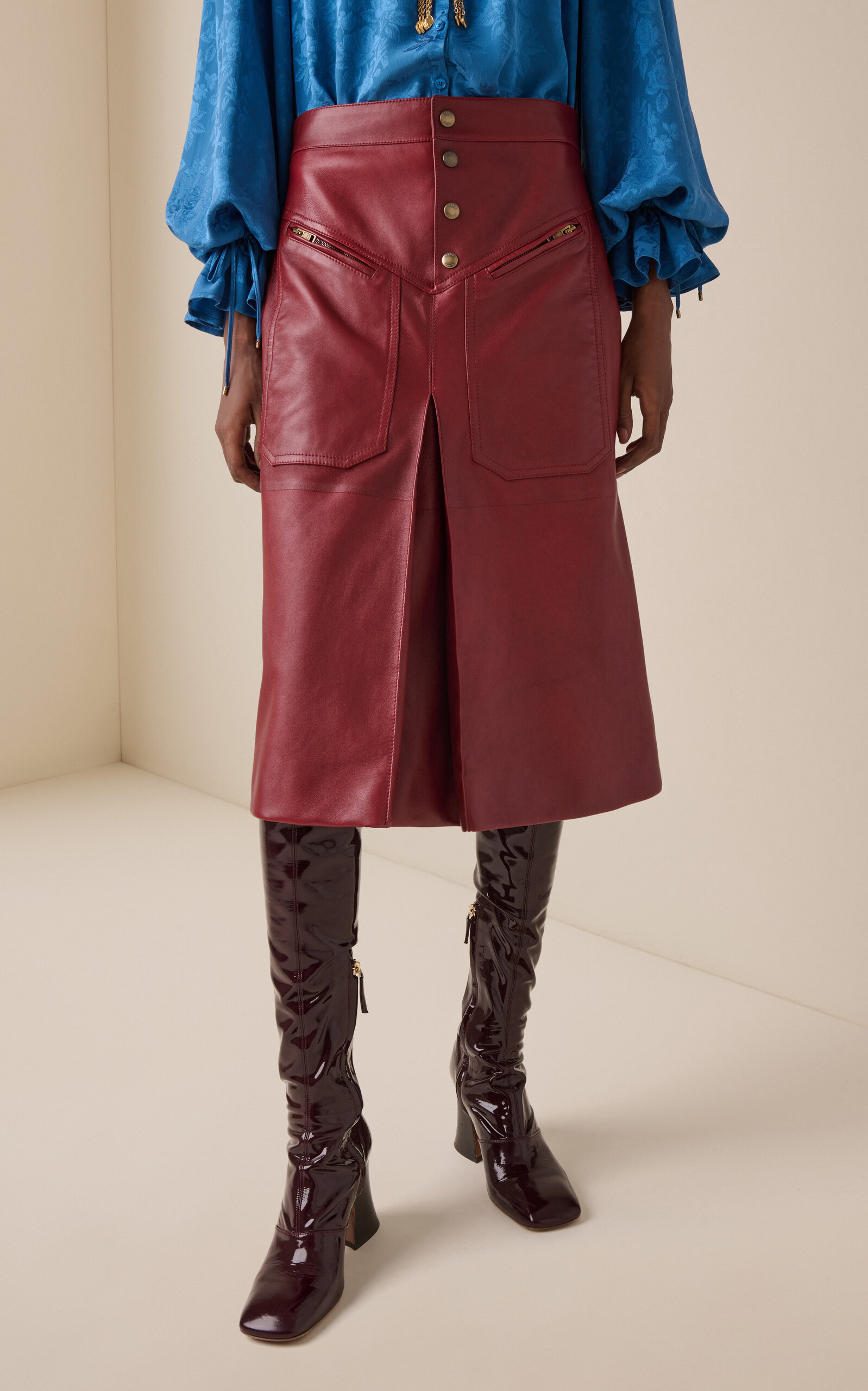 Leather Midi Skirt burgundy - 3