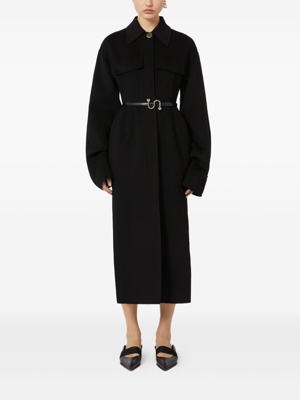belted classic-collar coat - 2
