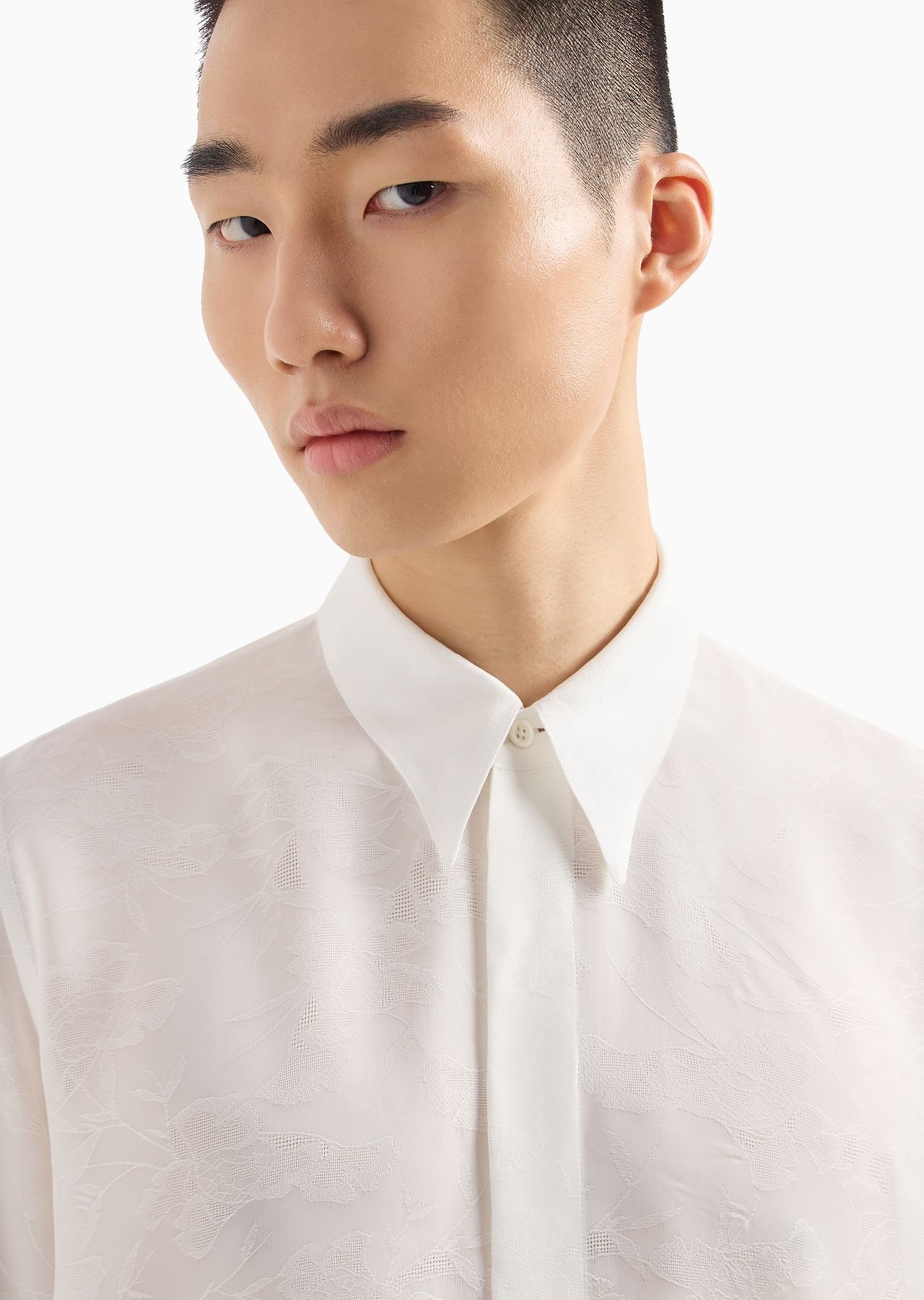 Viscose shirt with jacquard floral motif - 5