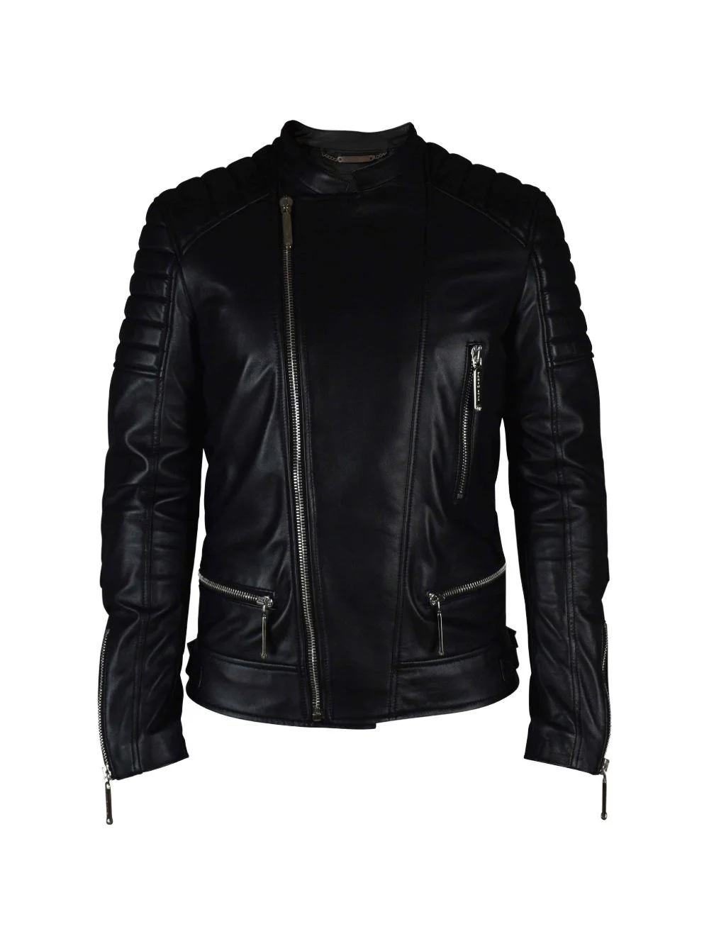 quilted zip biker jacket - 1