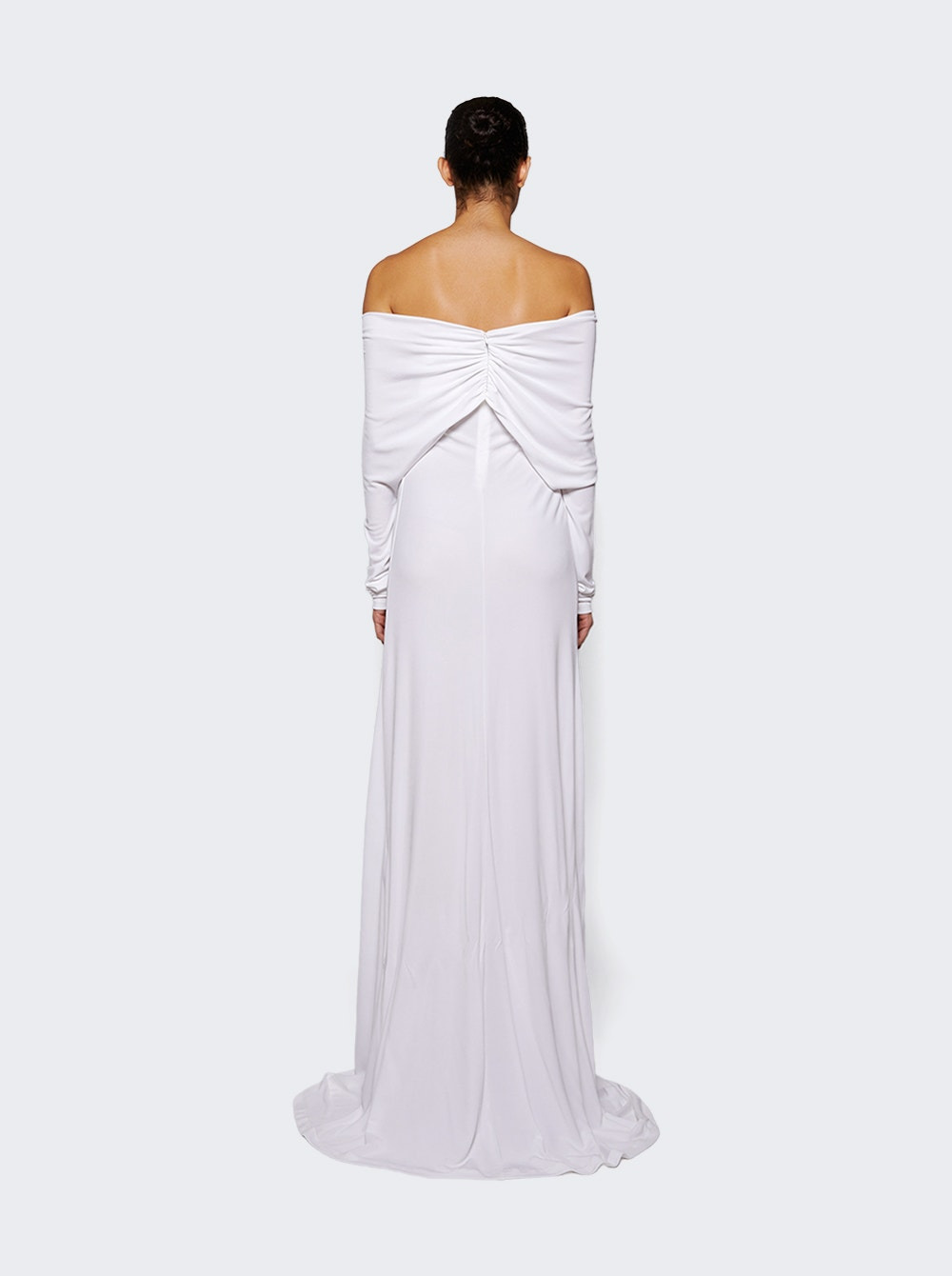 Arced Palm Strapless Shawl Gown White - 4