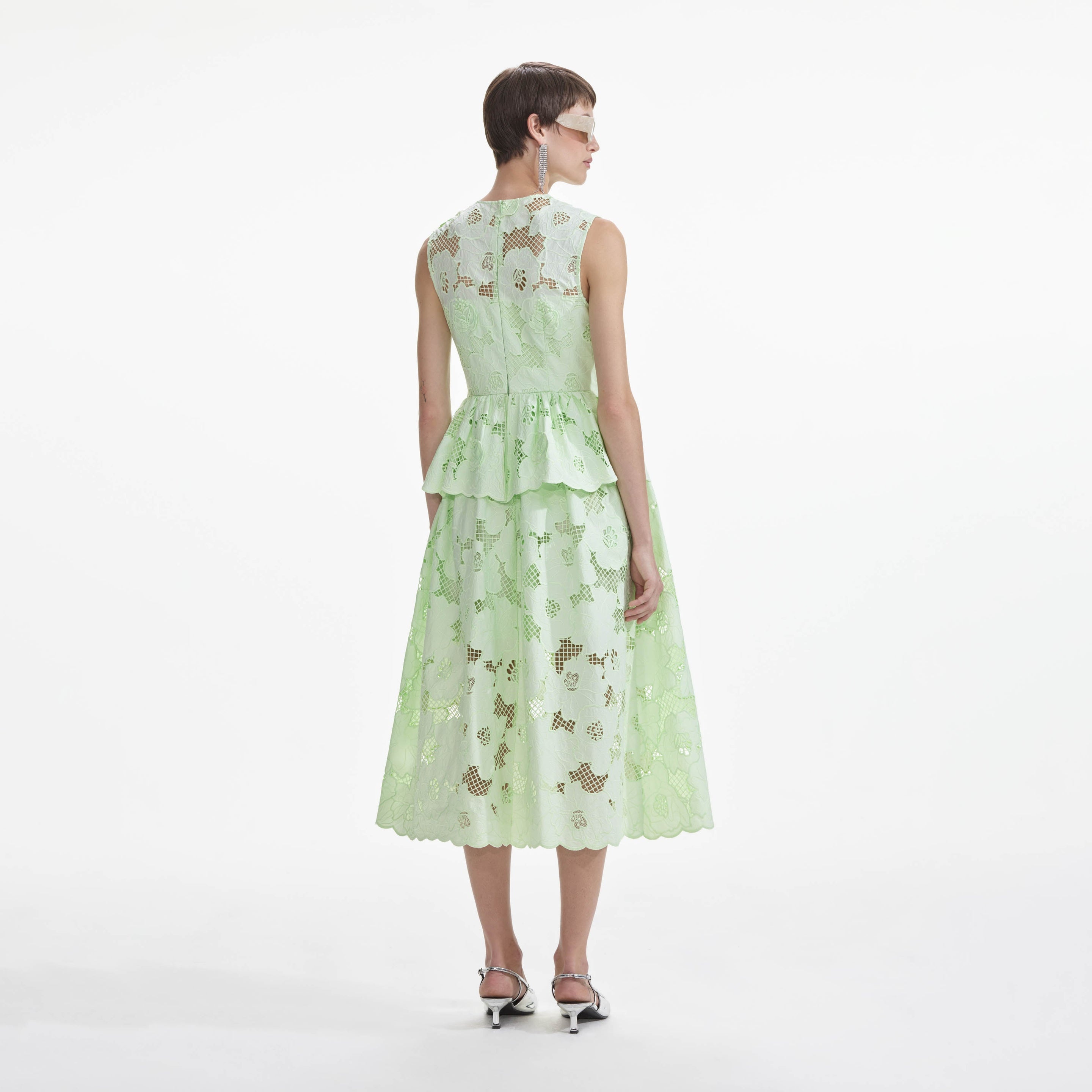 Mint Cotton Lace Peplum Midi Dress - 3
