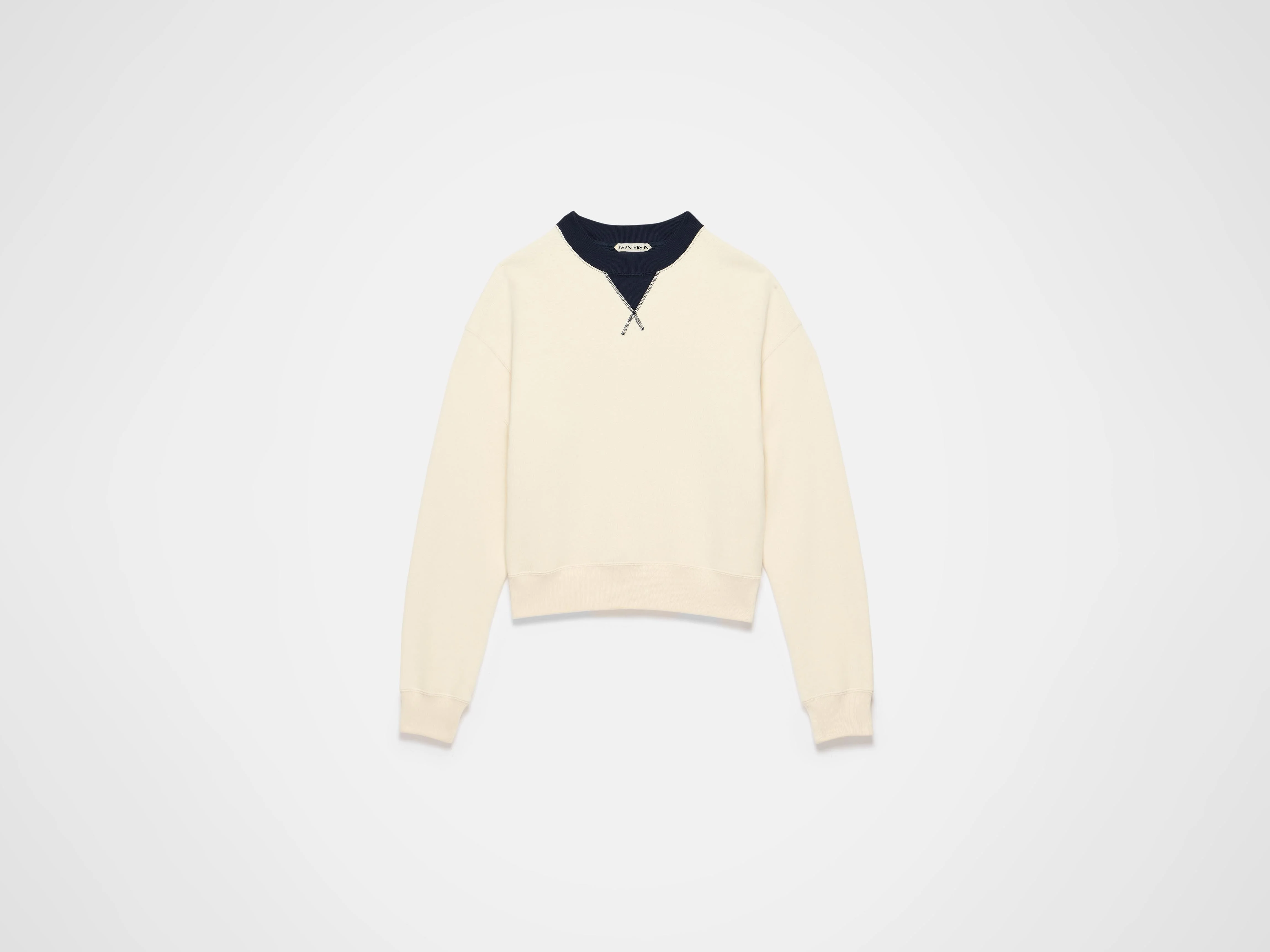 CONTRAST COLLAR SWEATSHIRT IN ECRU & NAVY - 1