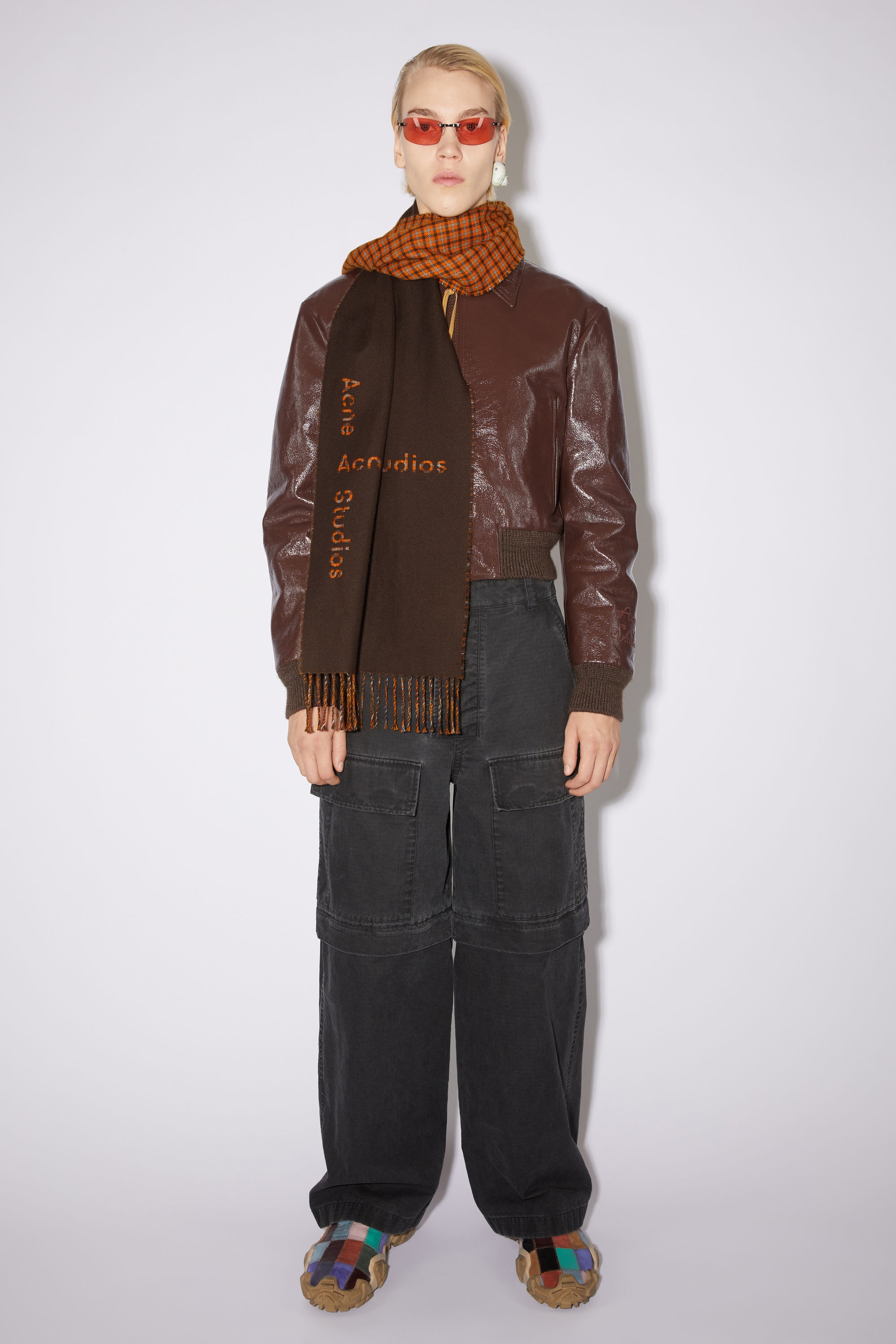 Logo check wool scarf - Chocolate brown - 3