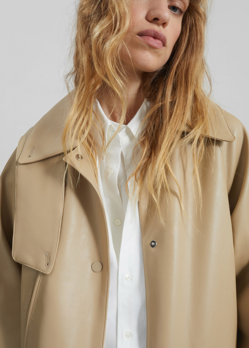 Viran Faux Leather Belted Jacket - Beige 7