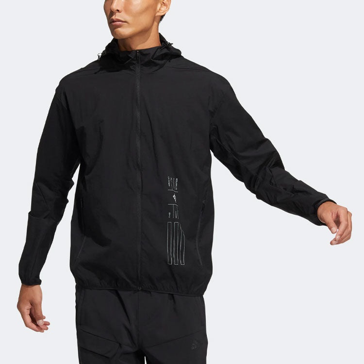 adidas Solid Color Sports Hooded Jacket Black HE9915 - 2