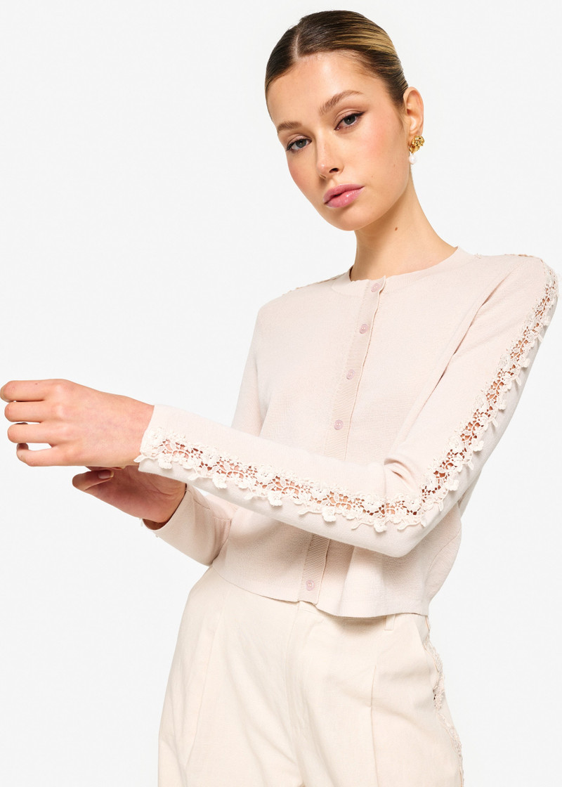 GARCIA LACE TRIM CARDIGAN BONE 1