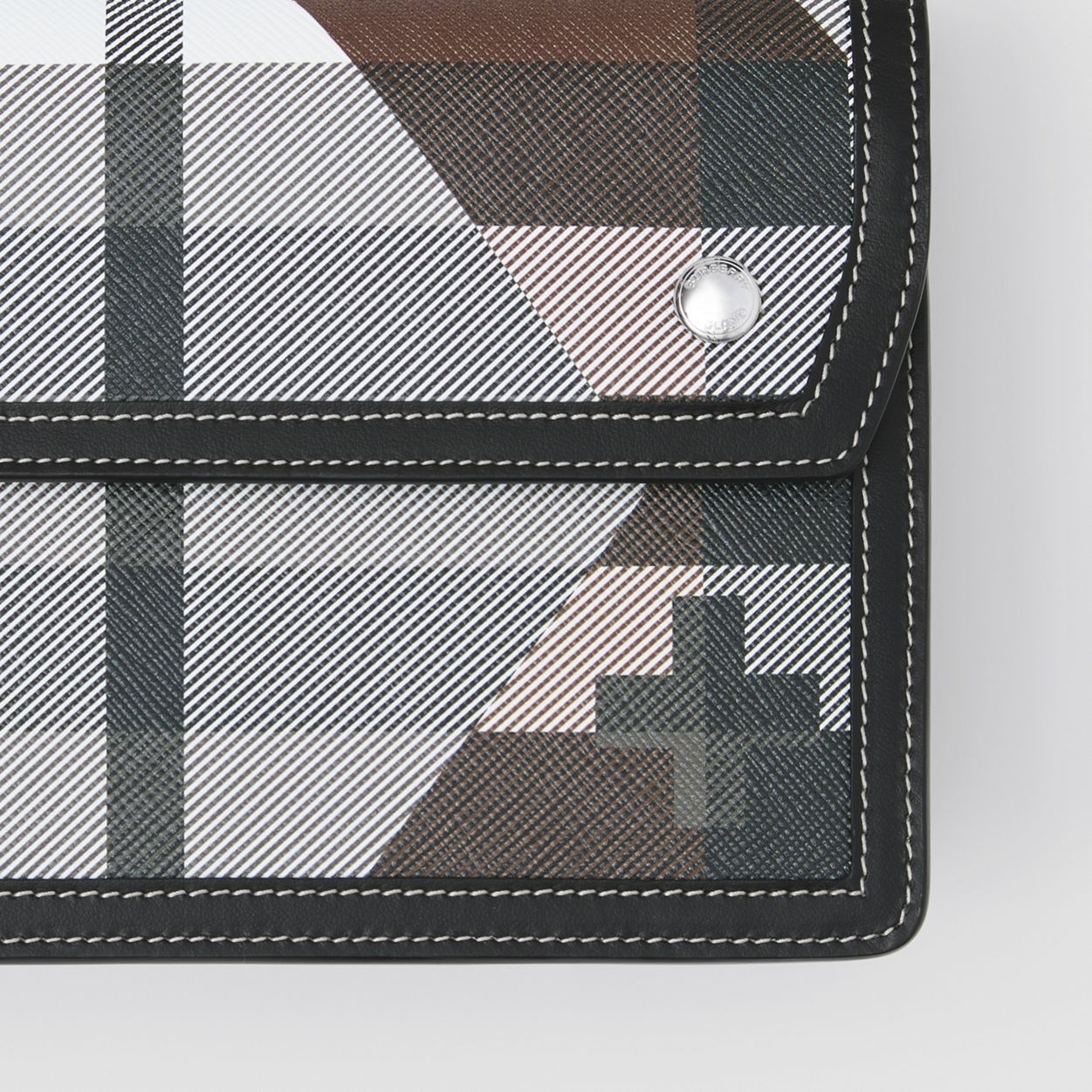 Geometric Check and Leather Crossbody Bag - 2