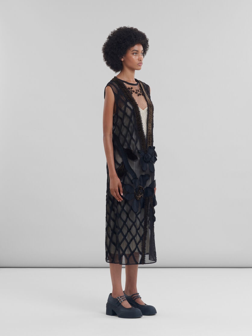 BLACK CHIFFON DRESS WITH FLOWER APPLIQUÉS - 6