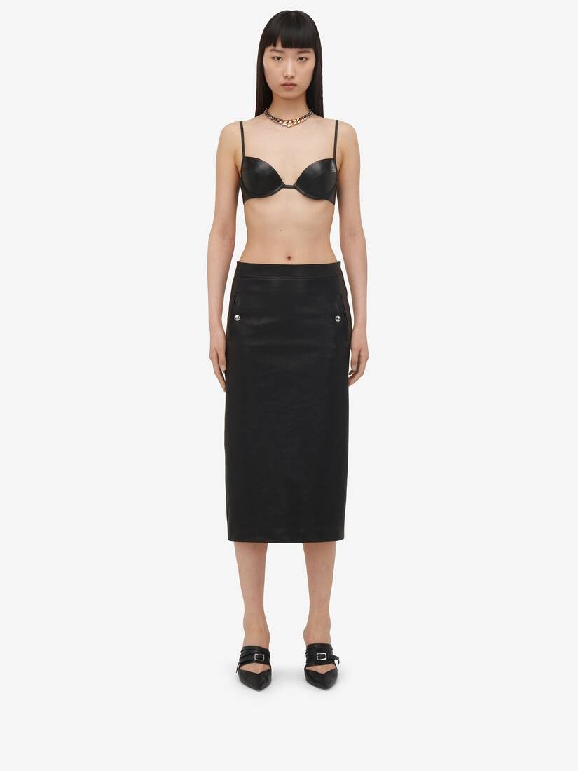 Women's Leather Bra in Black - 3