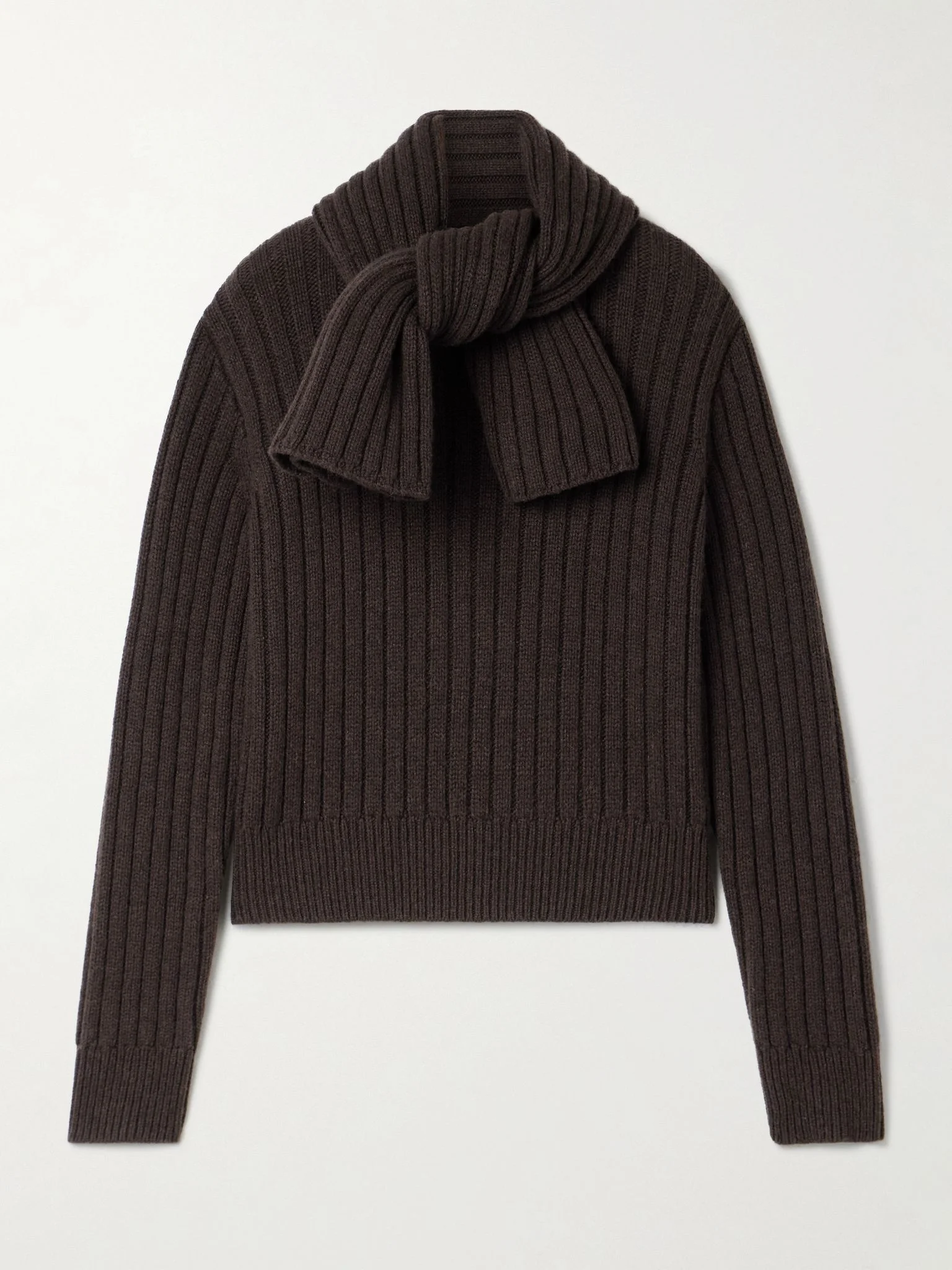 The Ryan scarf-detailed ribbed recycled-cashmere sweater Chocolate - 1