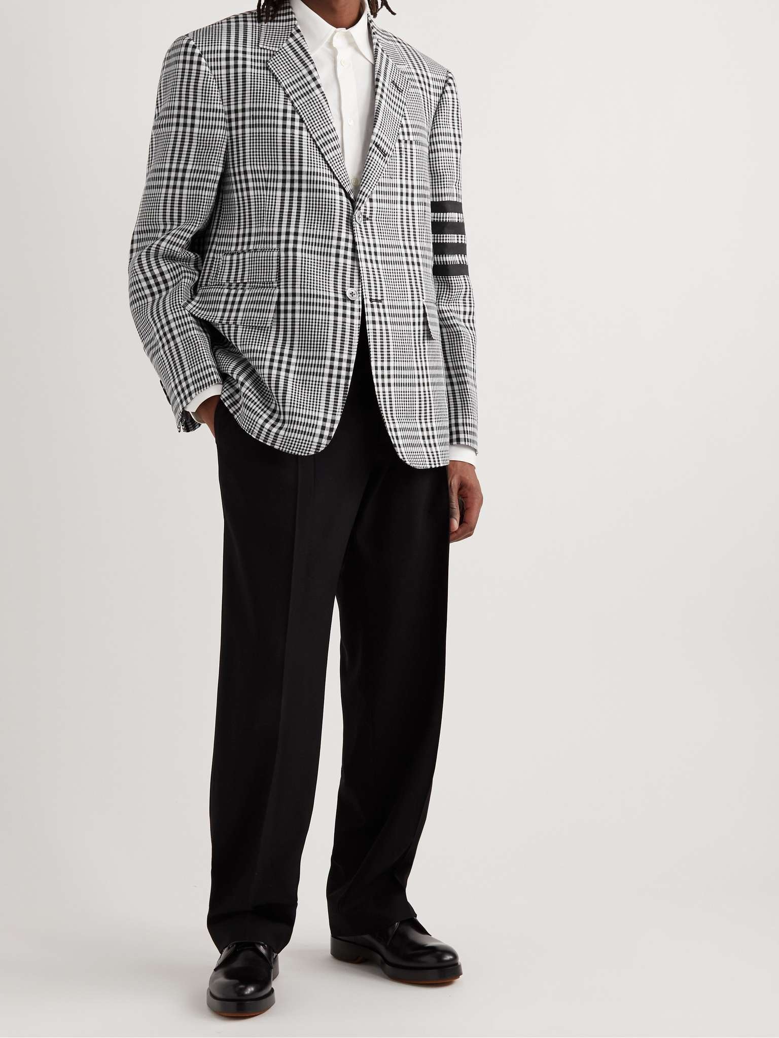 Striped Checked Linen Blazer - 2
