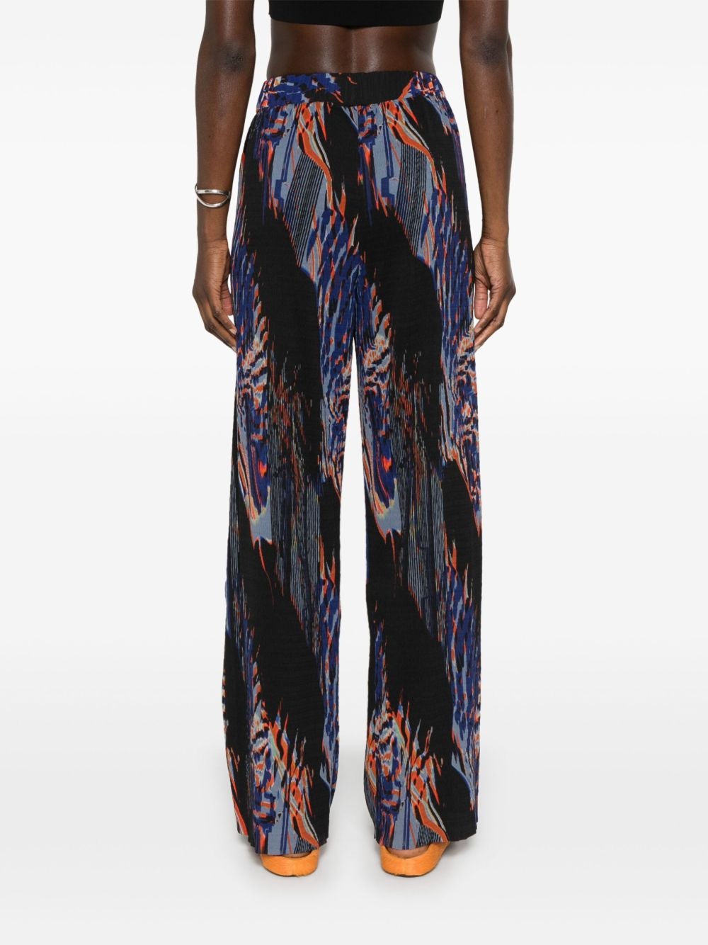 abstract-print plissé straight trousers - 4