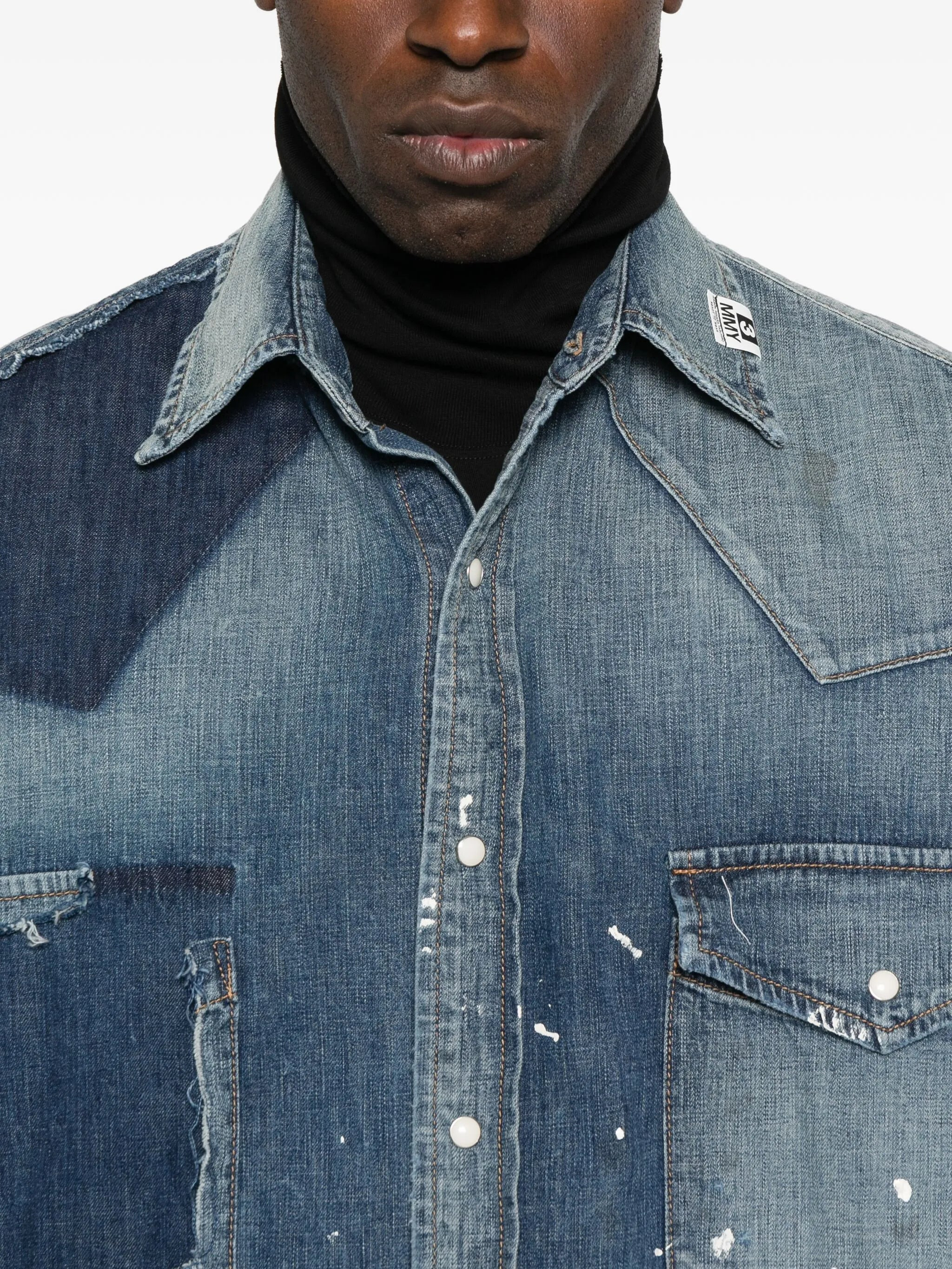 Maison Mihara Yasuhiro Paint-splatter Patchwork Denim Shirt - 2