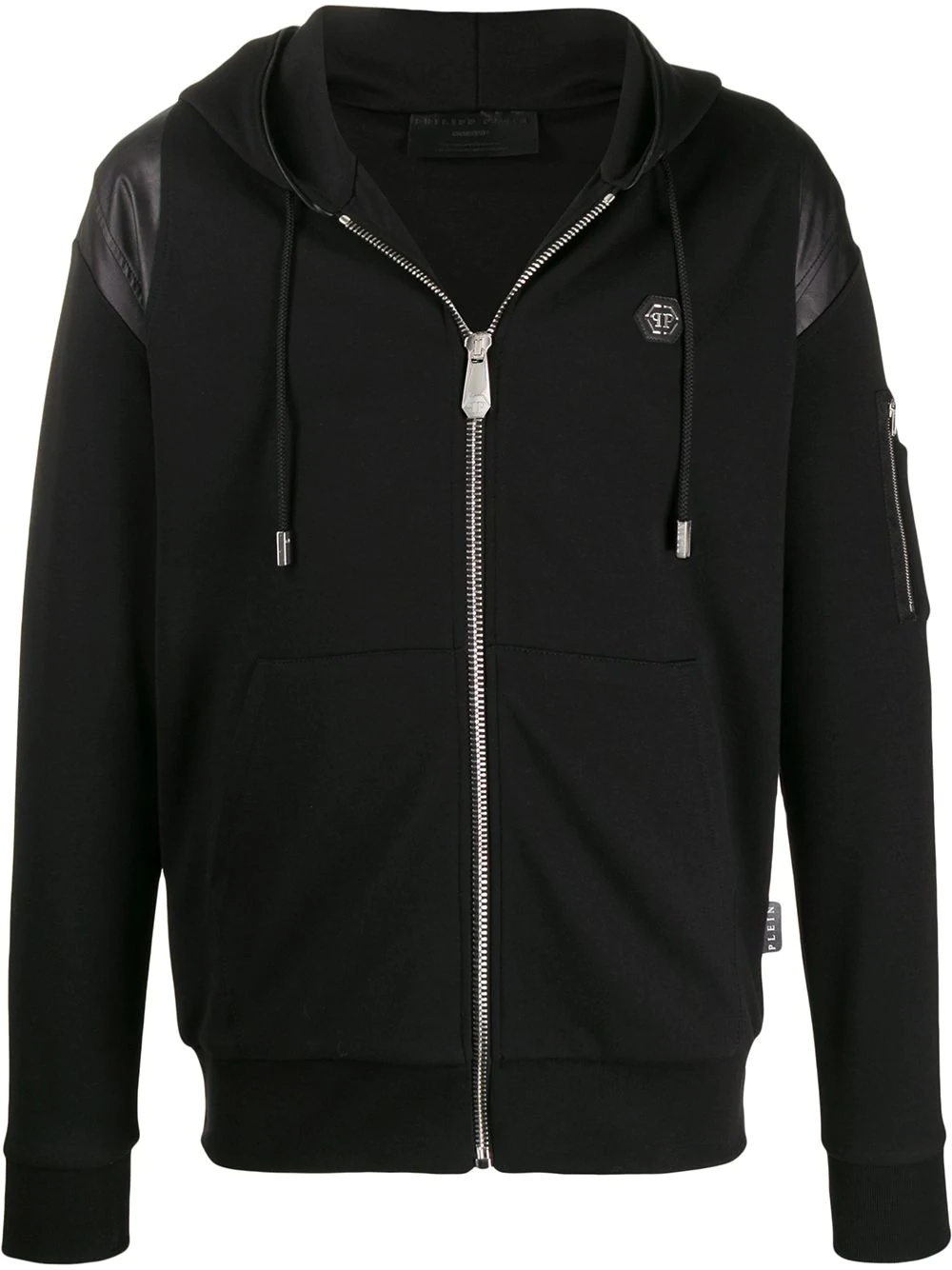 quilted panel zip-up hoodie - 1