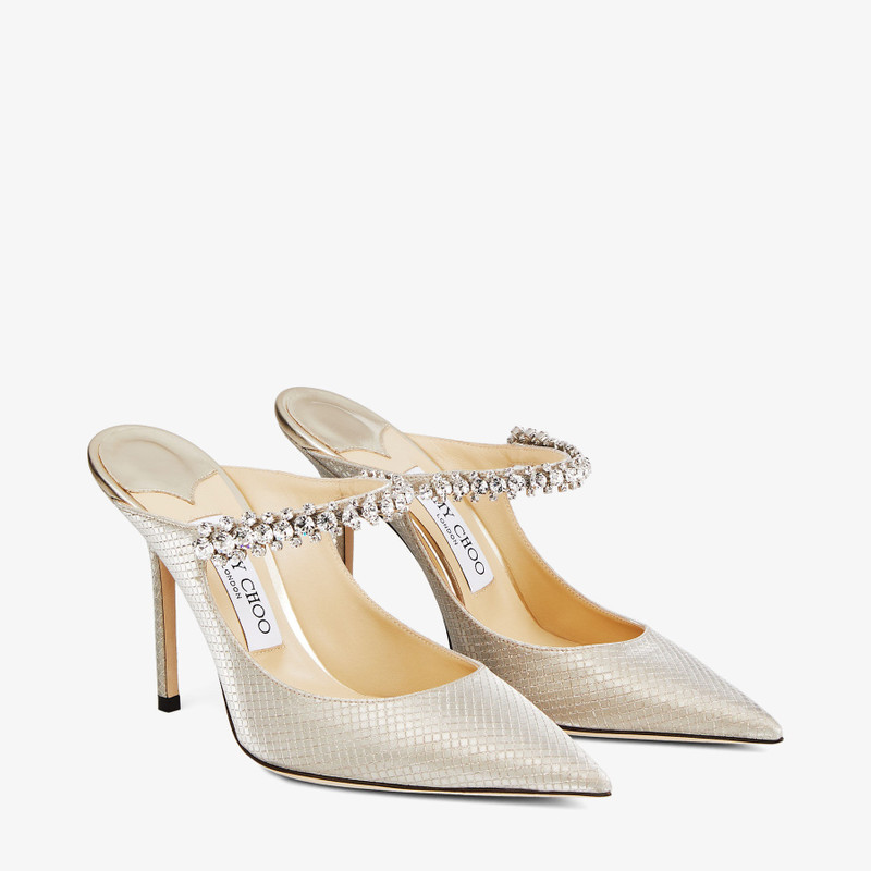 Bing 100 Champagne Glitter Fabric Mules with Crystal Strap 3
