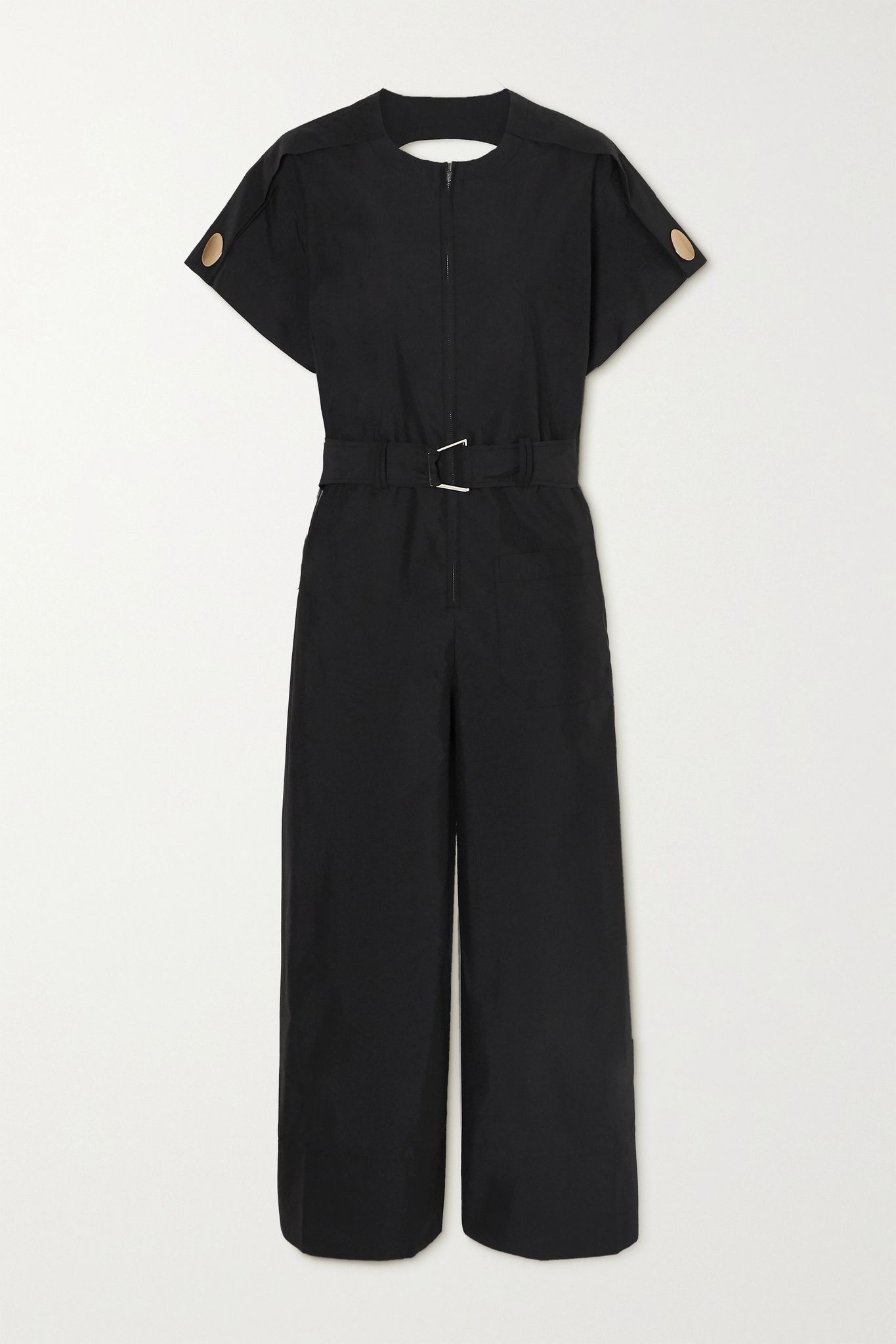 Belted cutout cotton-blend poplin jumpsuit - 1