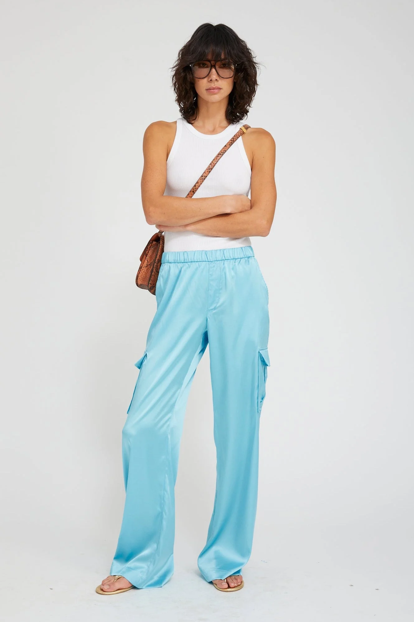 SILK CHARMEUSE CARGO PANTS - 1