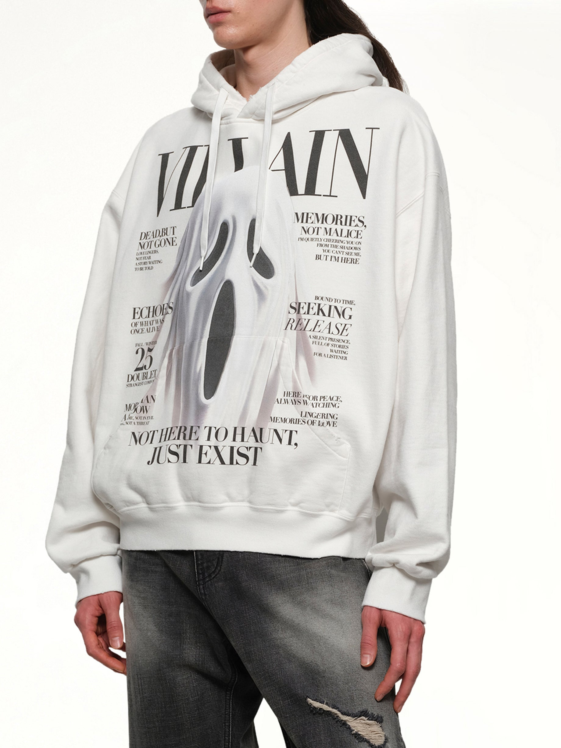 Villain Cover Print Hoodie in White - 6