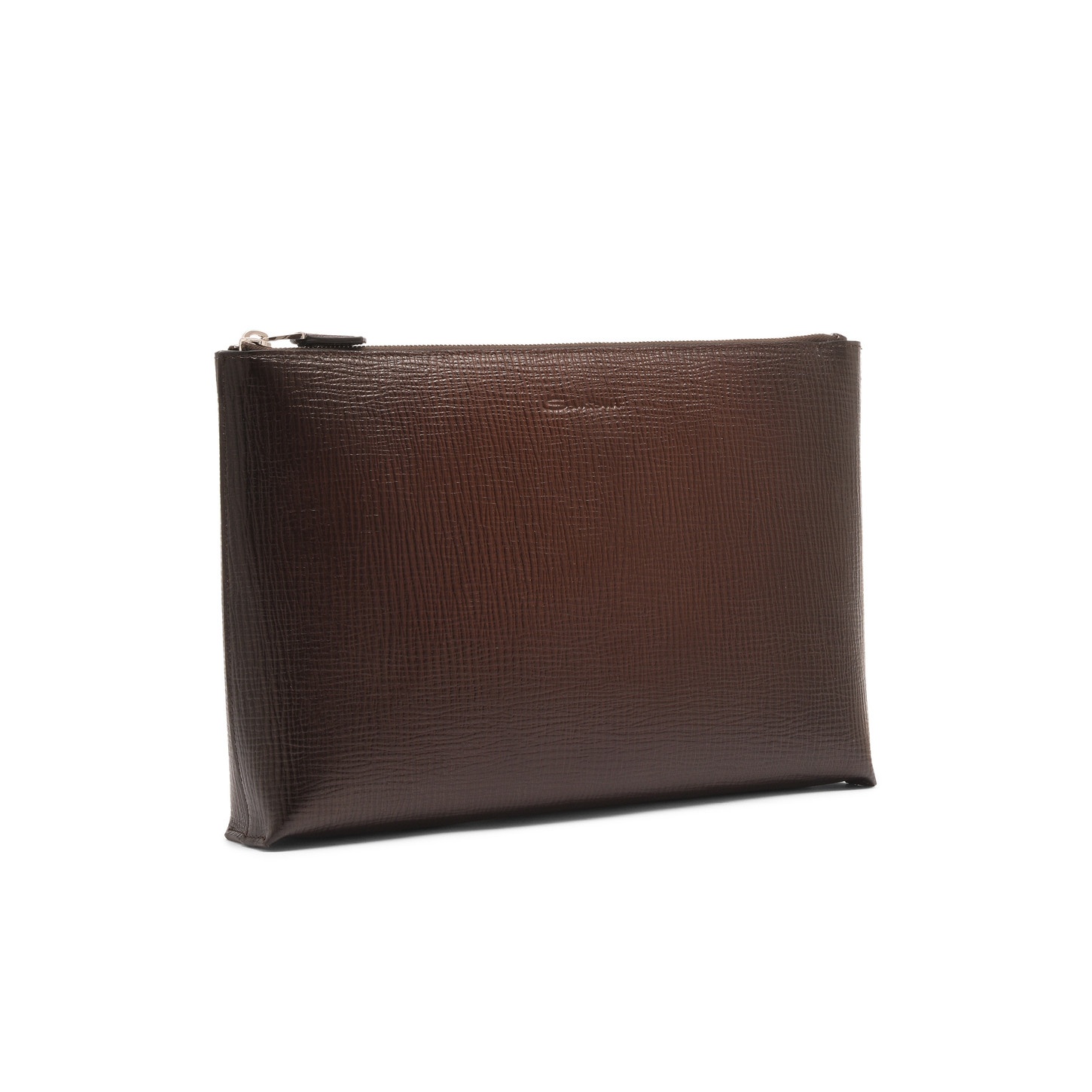 Dark brown embossed leather pouch - 5