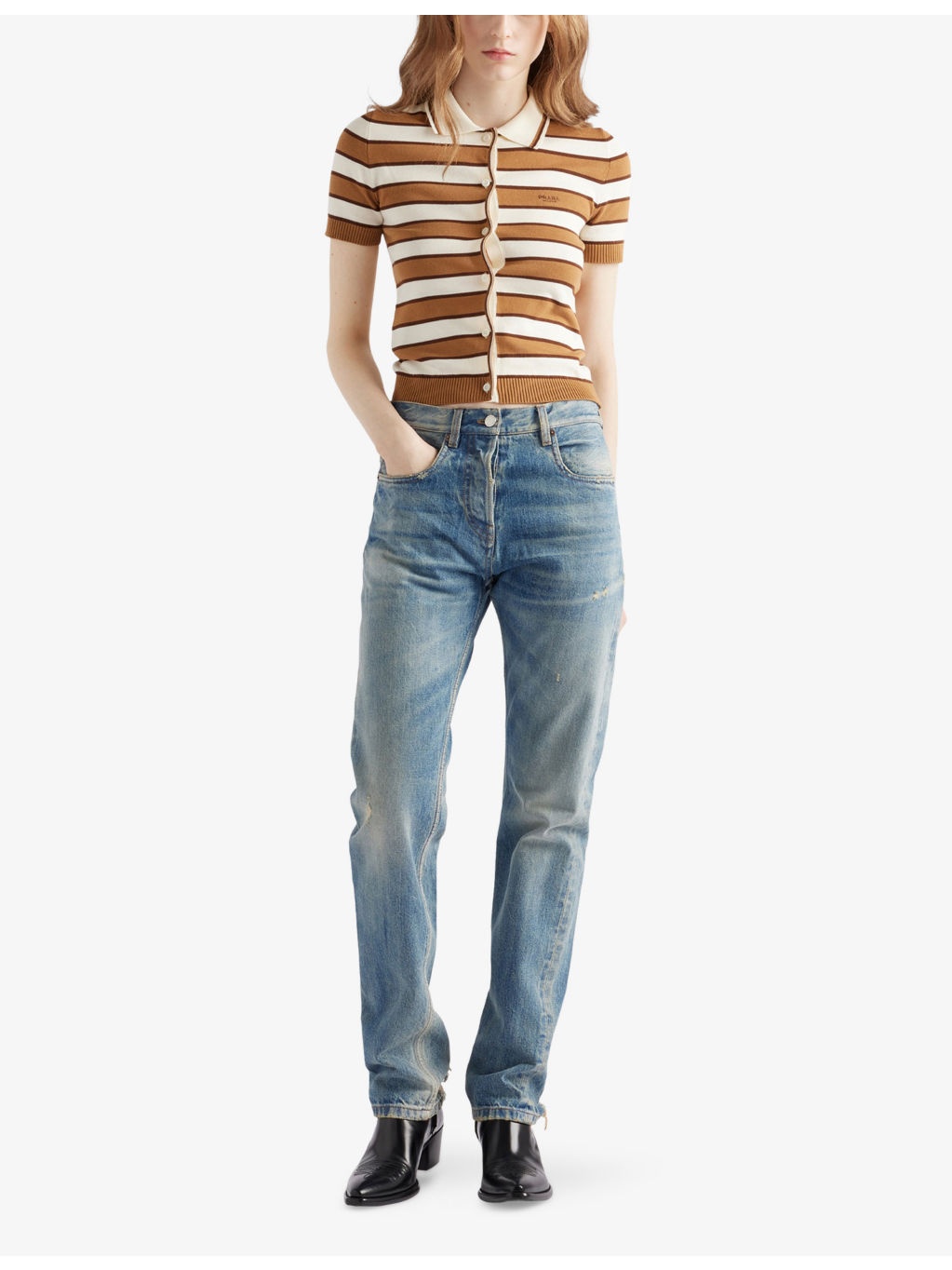 Short-Sleeve Stripe Cotton Knitted Cardigan - 2