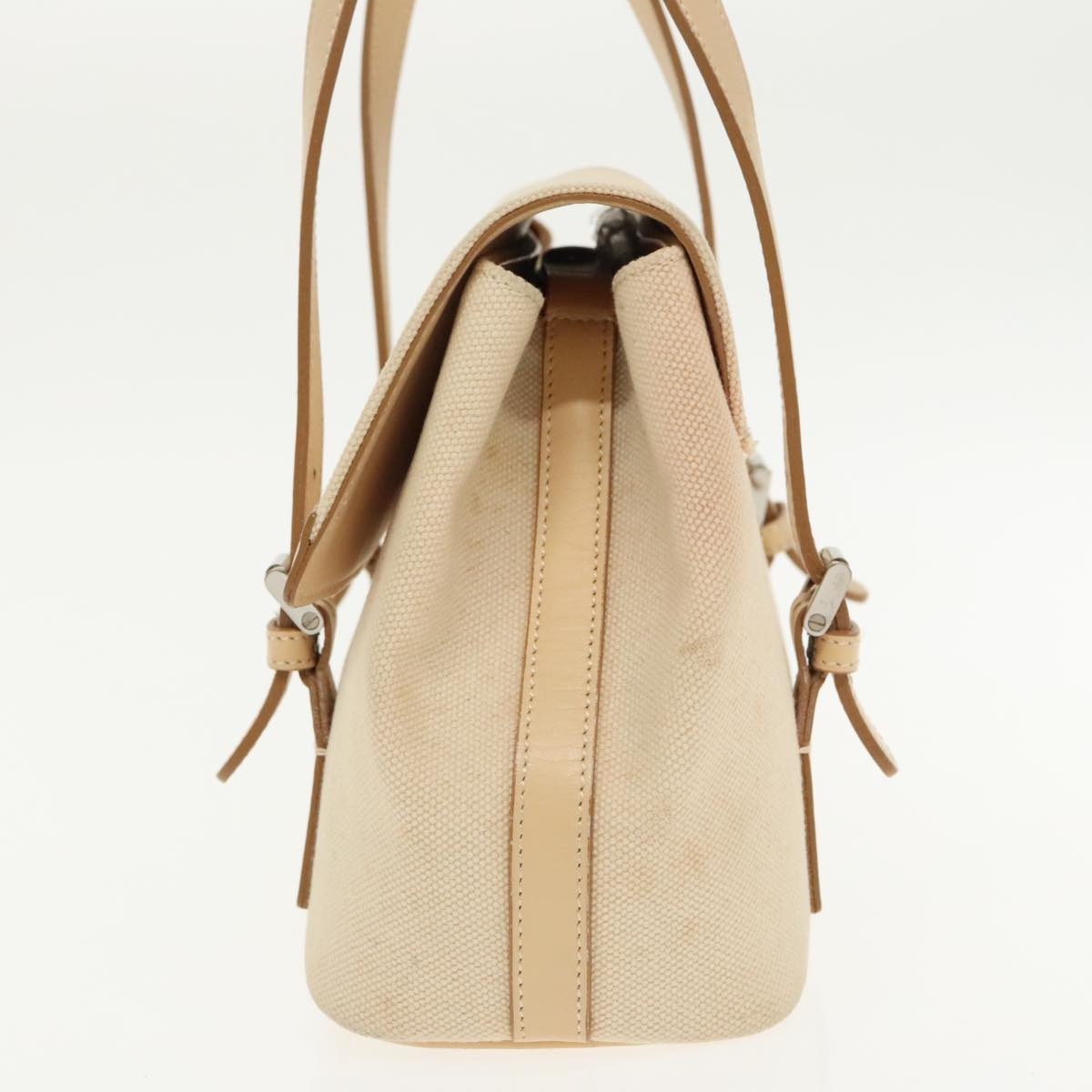Burberry Hand Bag Canvas Leather White Beige Silver - 3