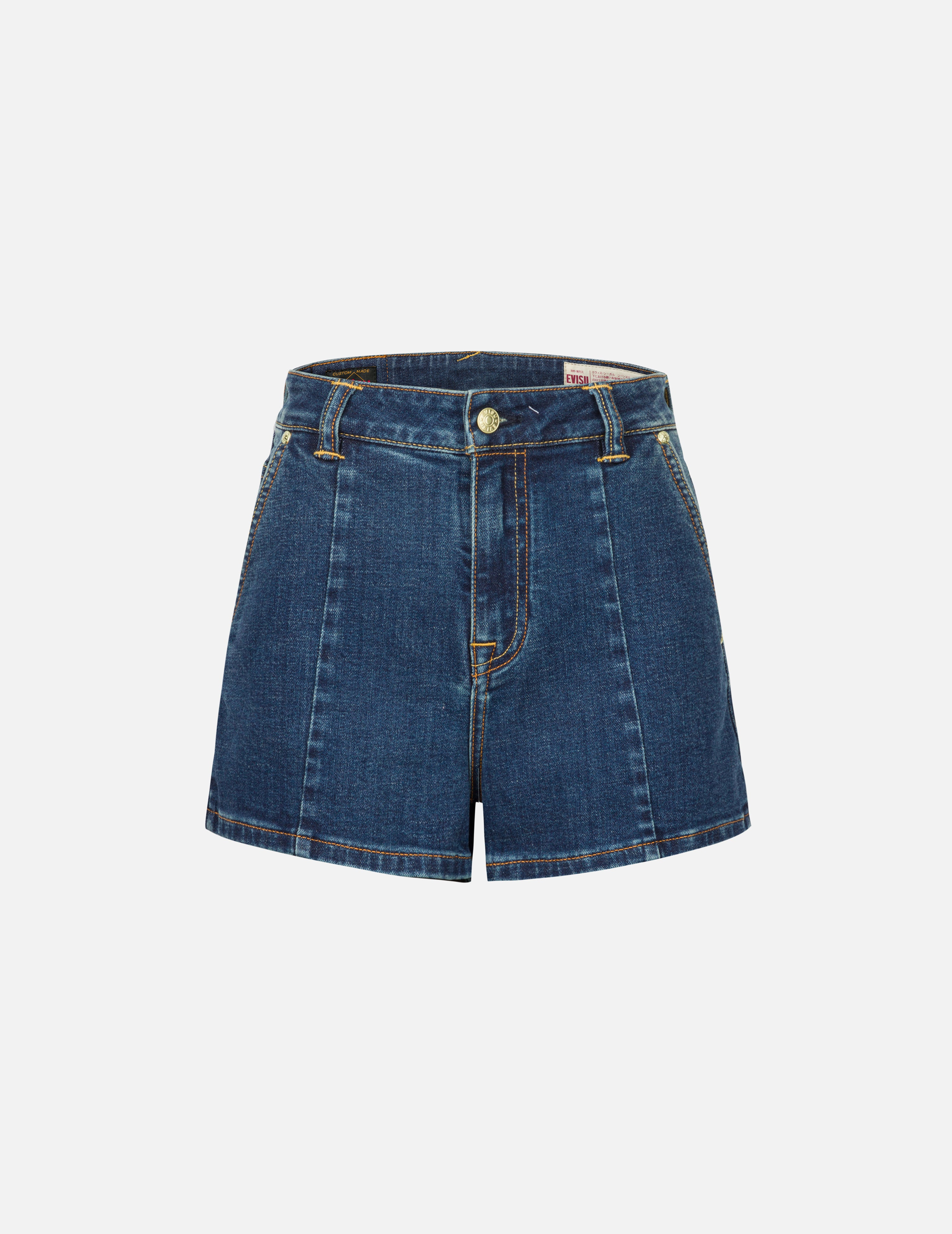 “EV” Rhinestone Embellished Loose Fit Denim Shorts - 2